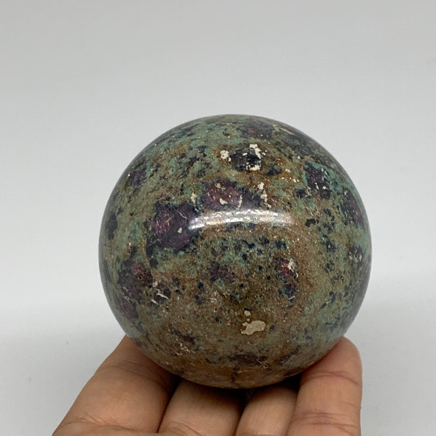 0.97 lbs, 2.5"(64mm), Zoisite with Ruby Sphere Sphere Ball Crystal, B25210