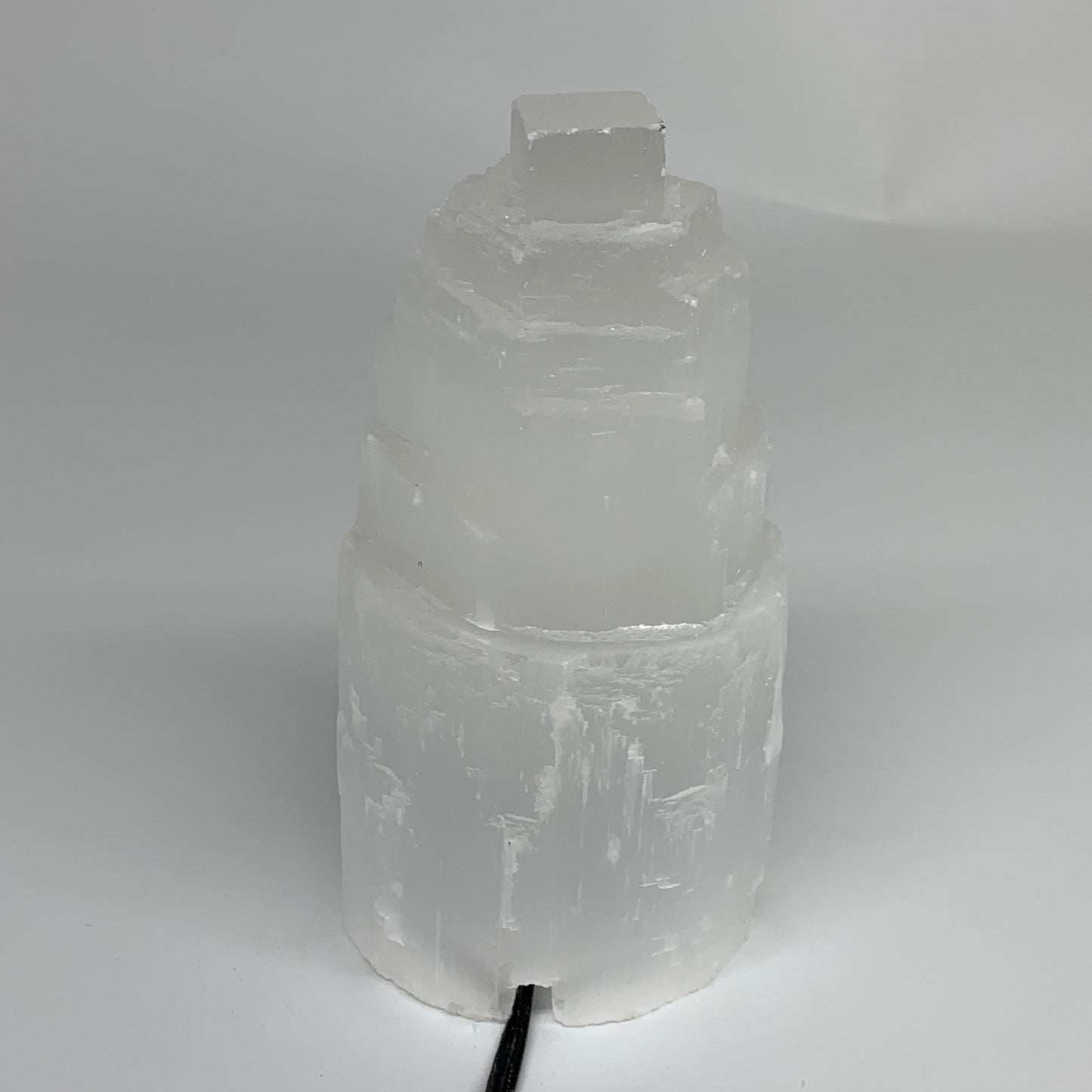 2.2 lbs,6.1"x3.2", Raw Rough Selenite (Satin Spar) Lamp Tower, 6ft Chord, B35872