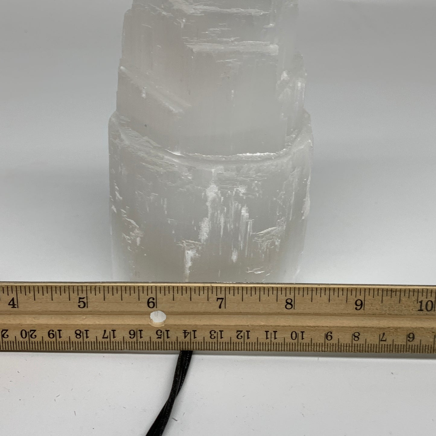 2.2 lbs,6.1"x3.2", Raw Rough Selenite (Satin Spar) Lamp Tower, 6ft Chord, B35872