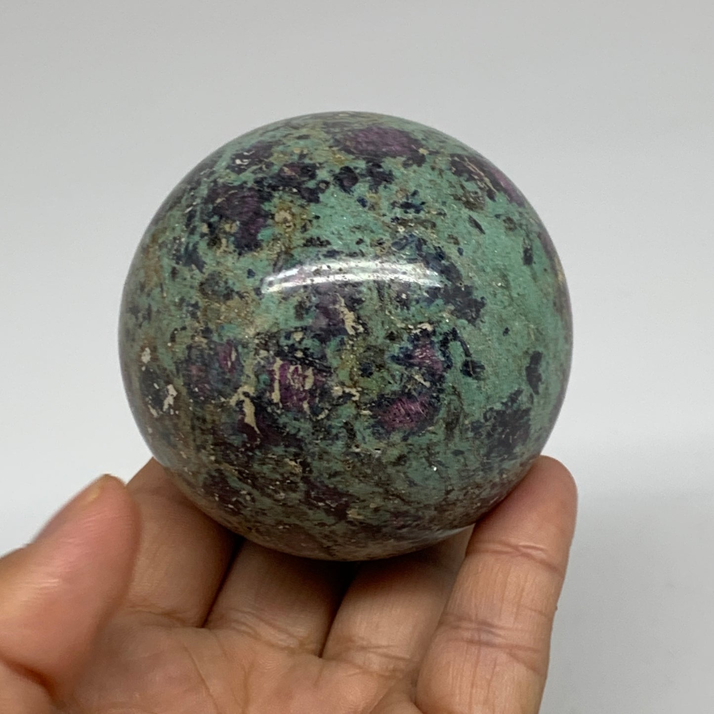 0.97 lbs, 2.5"(64mm), Zoisite with Ruby Sphere Sphere Ball Crystal, B25210