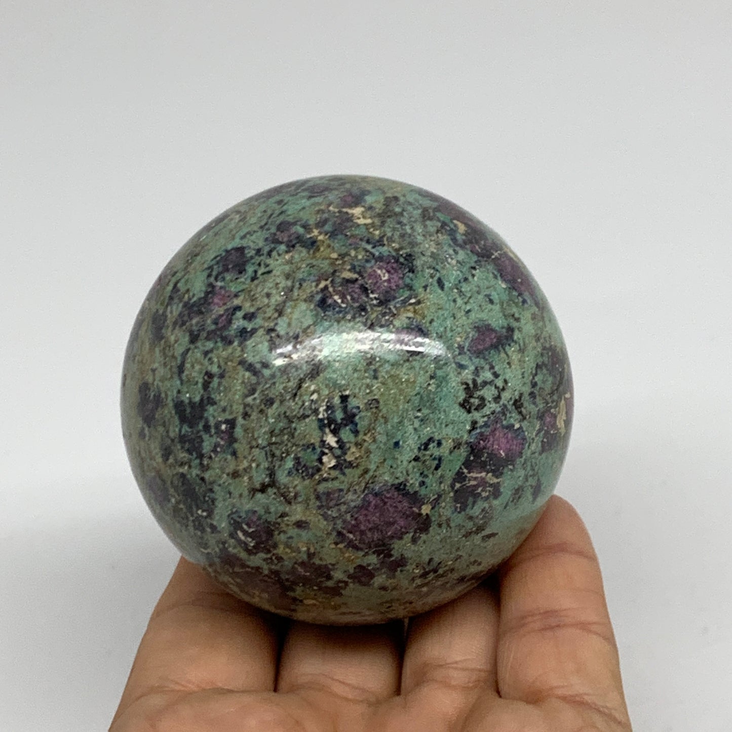 0.97 lbs, 2.5"(64mm), Zoisite with Ruby Sphere Sphere Ball Crystal, B25210