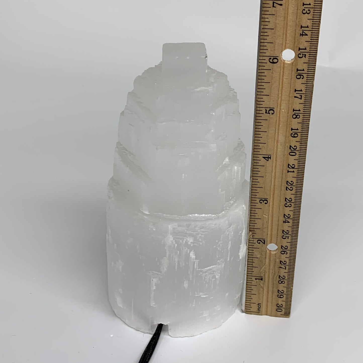 2.2 lbs,6.1"x3.2", Raw Rough Selenite (Satin Spar) Lamp Tower, 6ft Chord, B35872