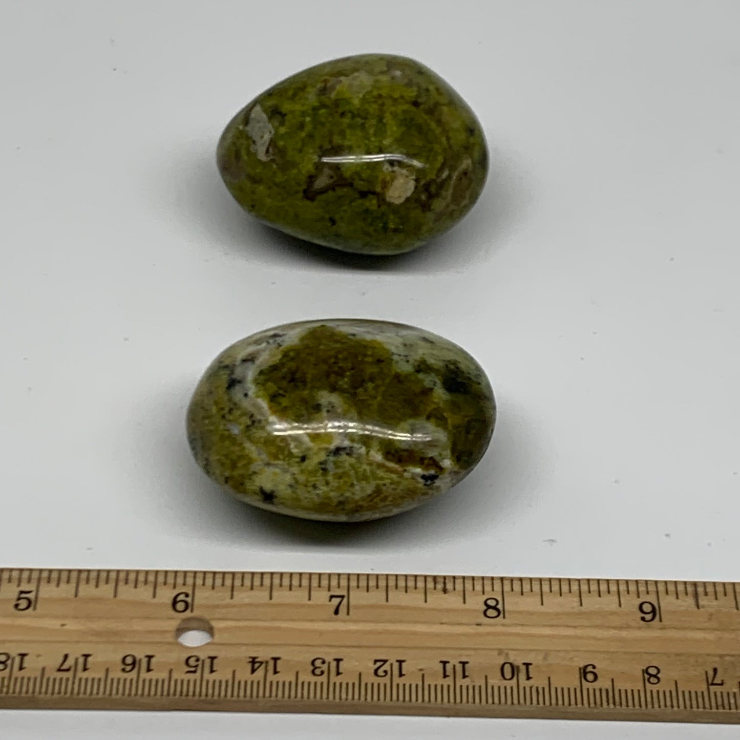 166.5g, 2.1"-2.1", 2pcs, Green Opal Crystal PalmStone Polished Reiki, B38314