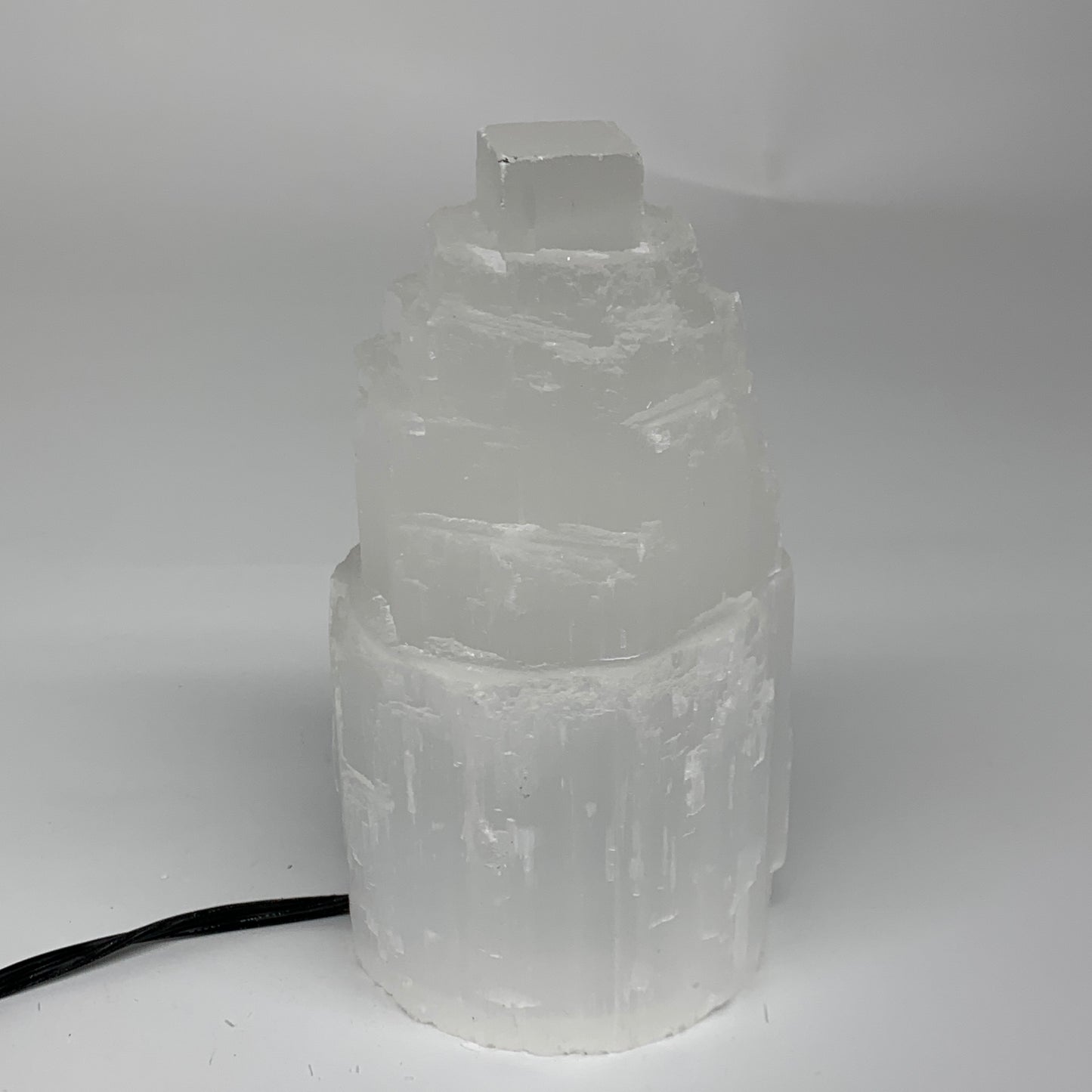 2.2 lbs,6.1"x3.2", Raw Rough Selenite (Satin Spar) Lamp Tower, 6ft Chord, B35872