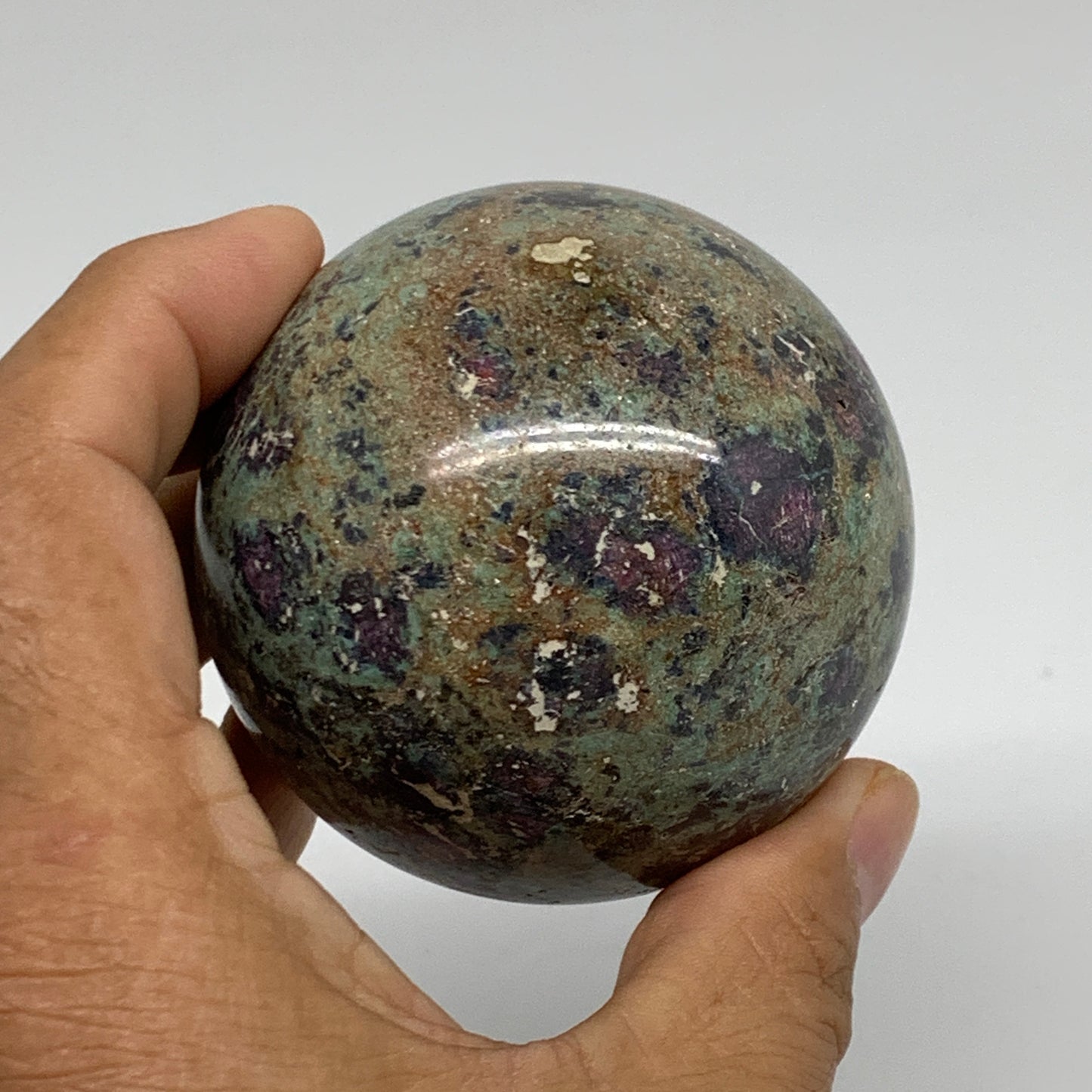 0.97 lbs, 2.5"(64mm), Zoisite with Ruby Sphere Sphere Ball Crystal, B25210