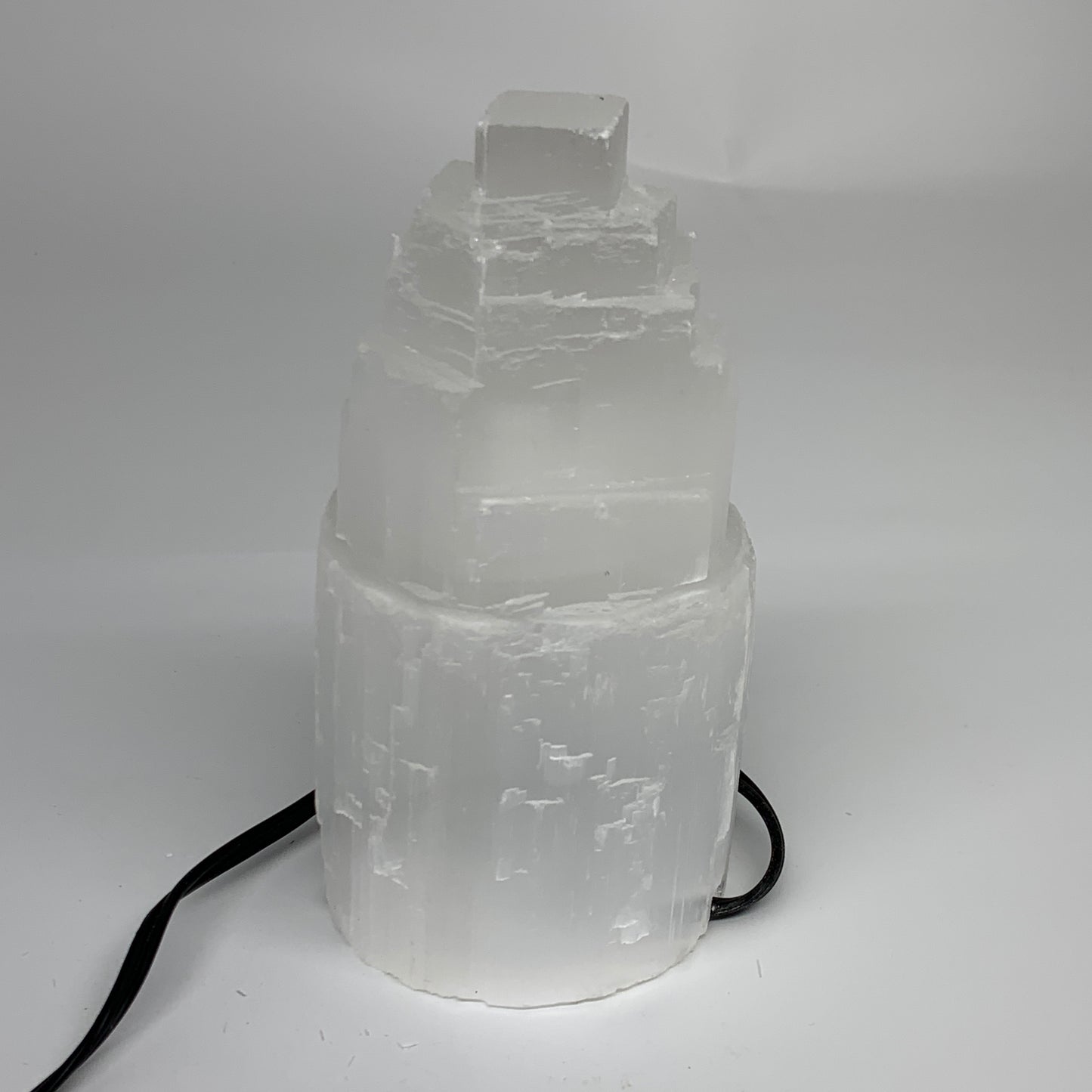 2.2 lbs,6.1"x3.2", Raw Rough Selenite (Satin Spar) Lamp Tower, 6ft Chord, B35872