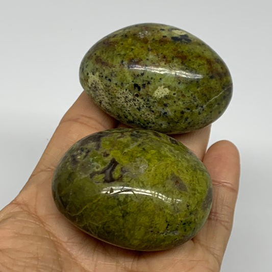 162.7g, 2.1"-2.2", 2pcs, Green Opal Crystal PalmStone Polished Reiki, B38315