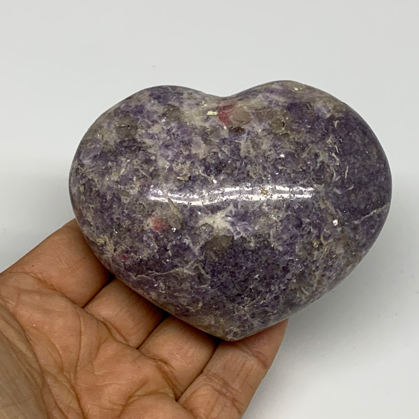 0.7 lbs, 2.8"x3.4"x1.5", Natural Lepidolite Heart Crystal Gemstone, B30986