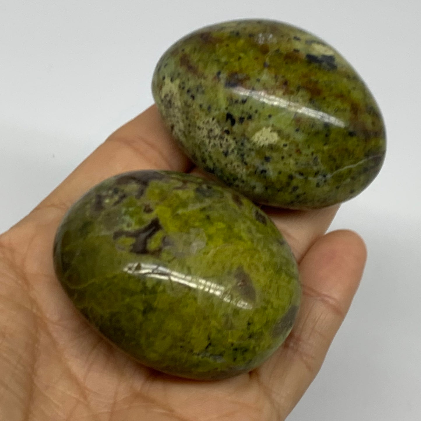 162.7g, 2.1"-2.2", 2pcs, Green Opal Crystal PalmStone Polished Reiki, B38315