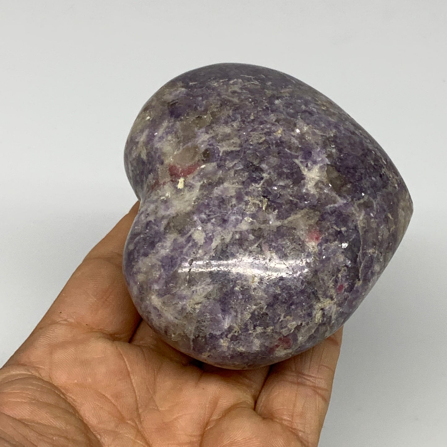 0.7 lbs, 2.8"x3.4"x1.5", Natural Lepidolite Heart Crystal Gemstone, B30986