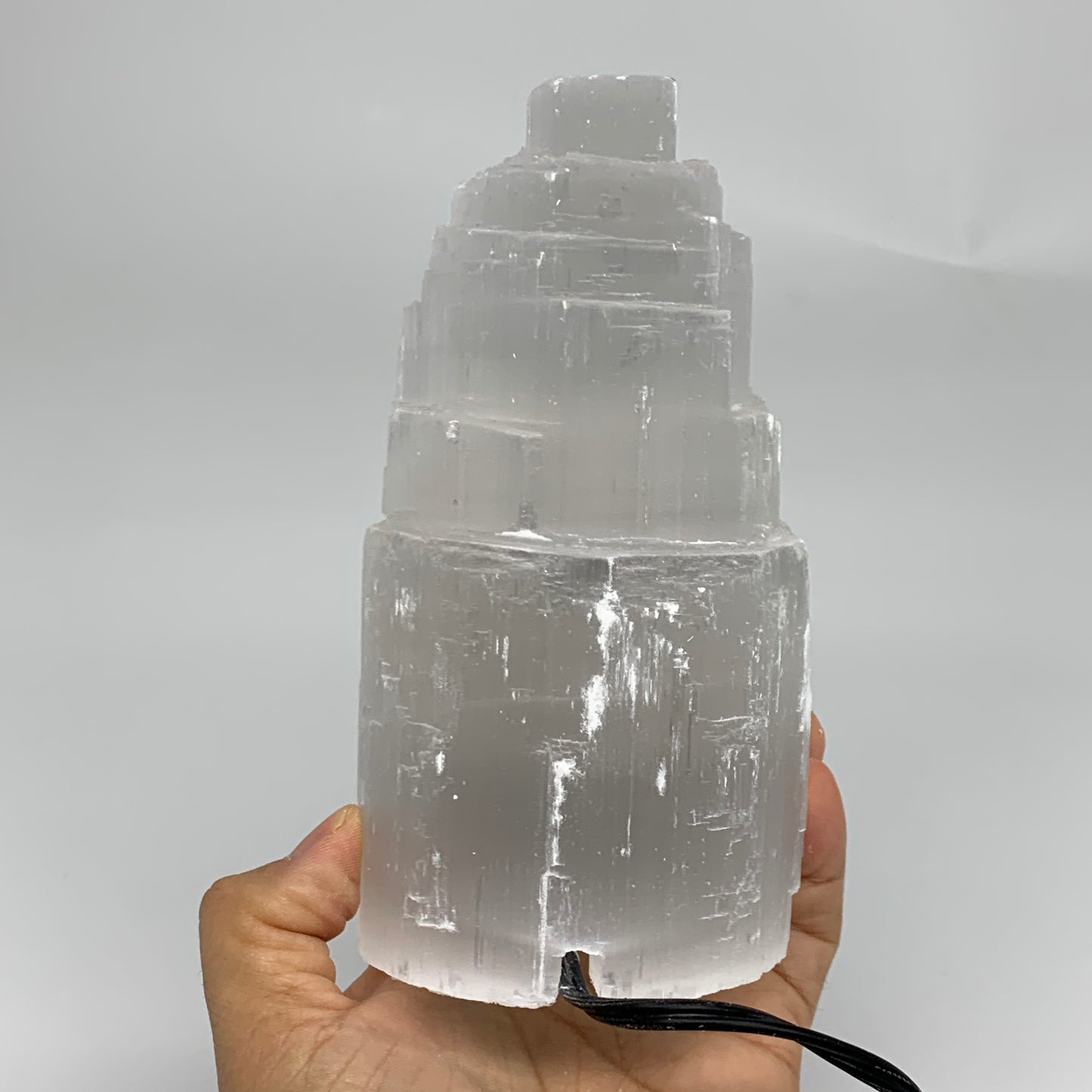 2.2 lbs,6.1"x3.2", Raw Rough Selenite (Satin Spar) Lamp Tower, 6ft Chord, B35872