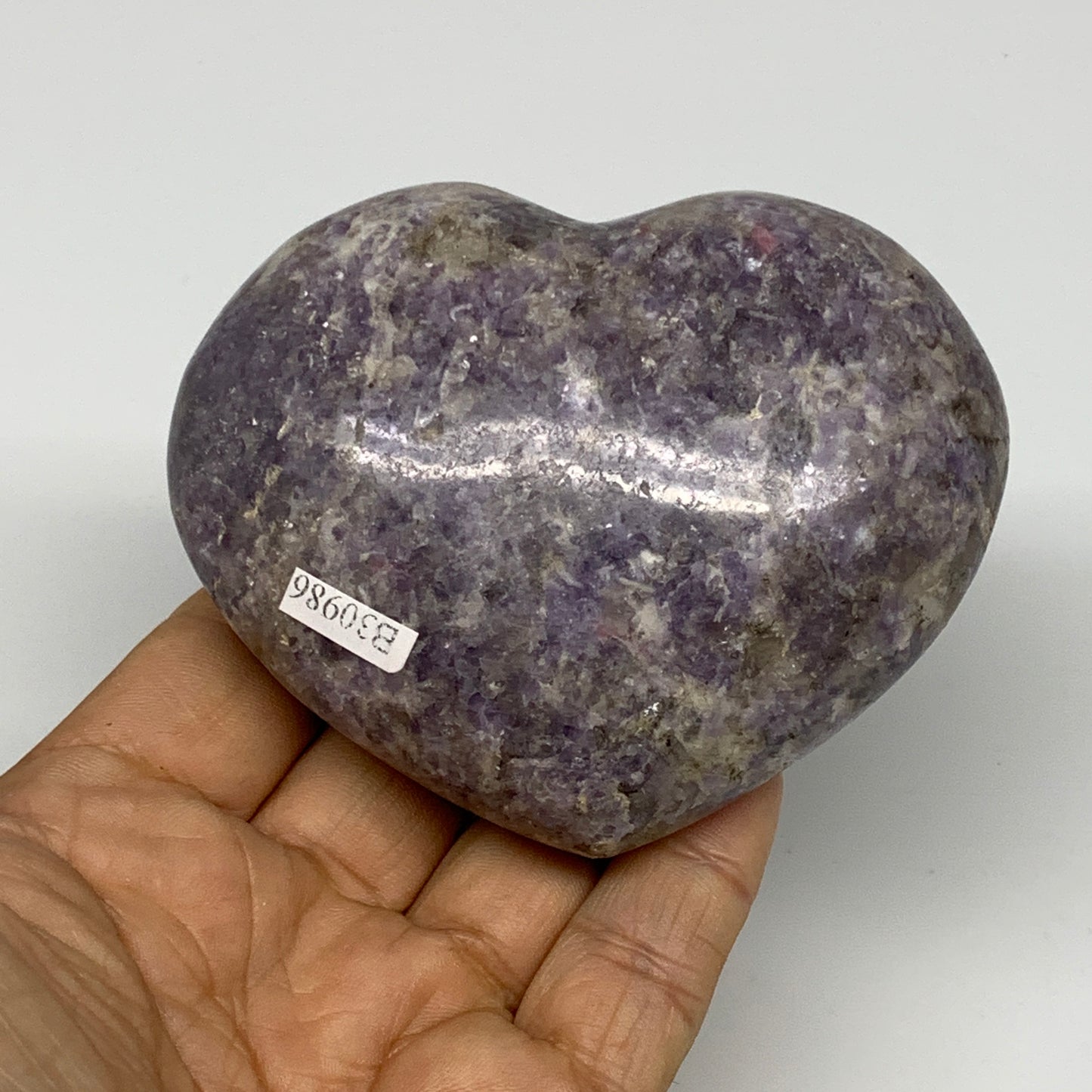 0.7 lbs, 2.8"x3.4"x1.5", Natural Lepidolite Heart Crystal Gemstone, B30986