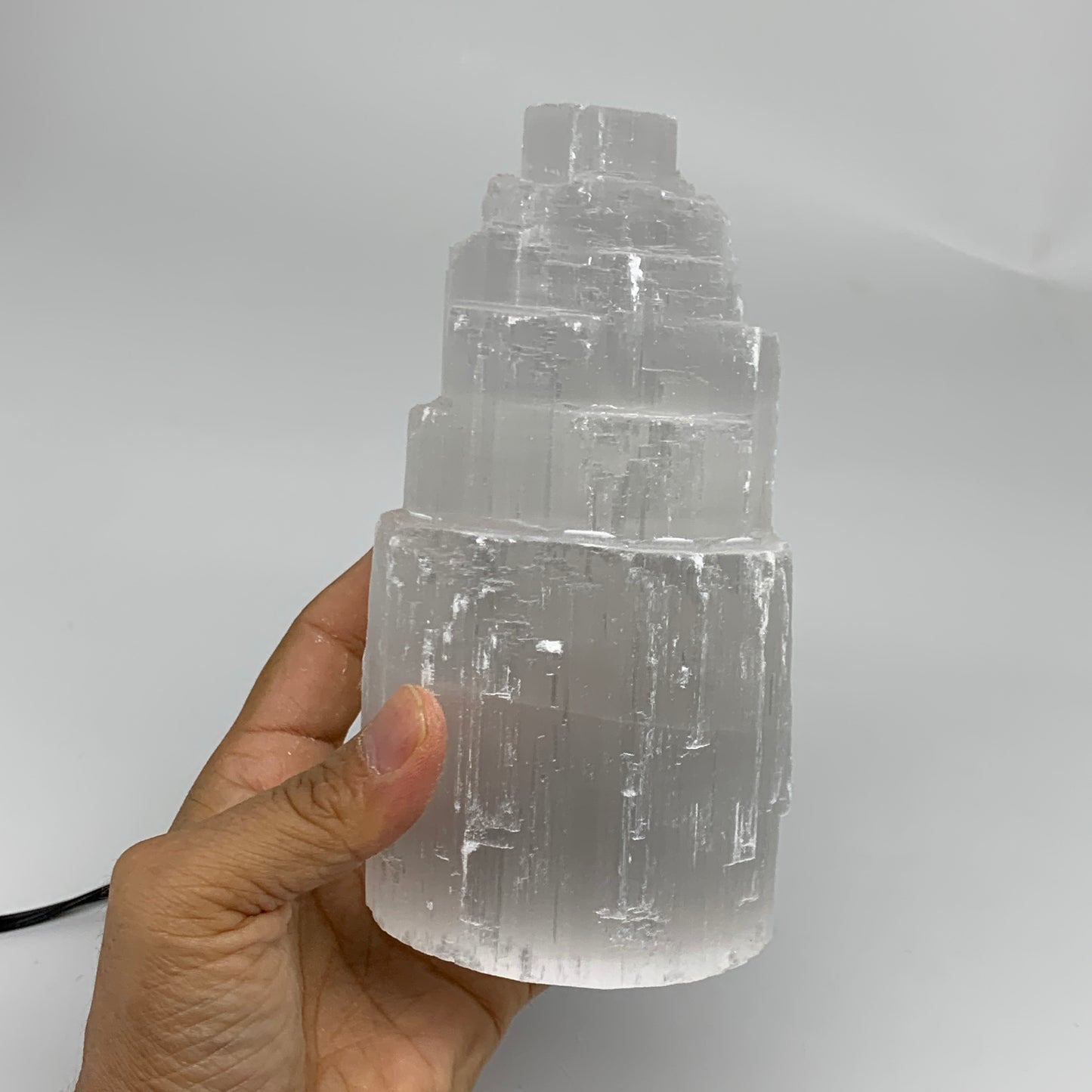 2.2 lbs,6.1"x3.2", Raw Rough Selenite (Satin Spar) Lamp Tower, 6ft Chord, B35872