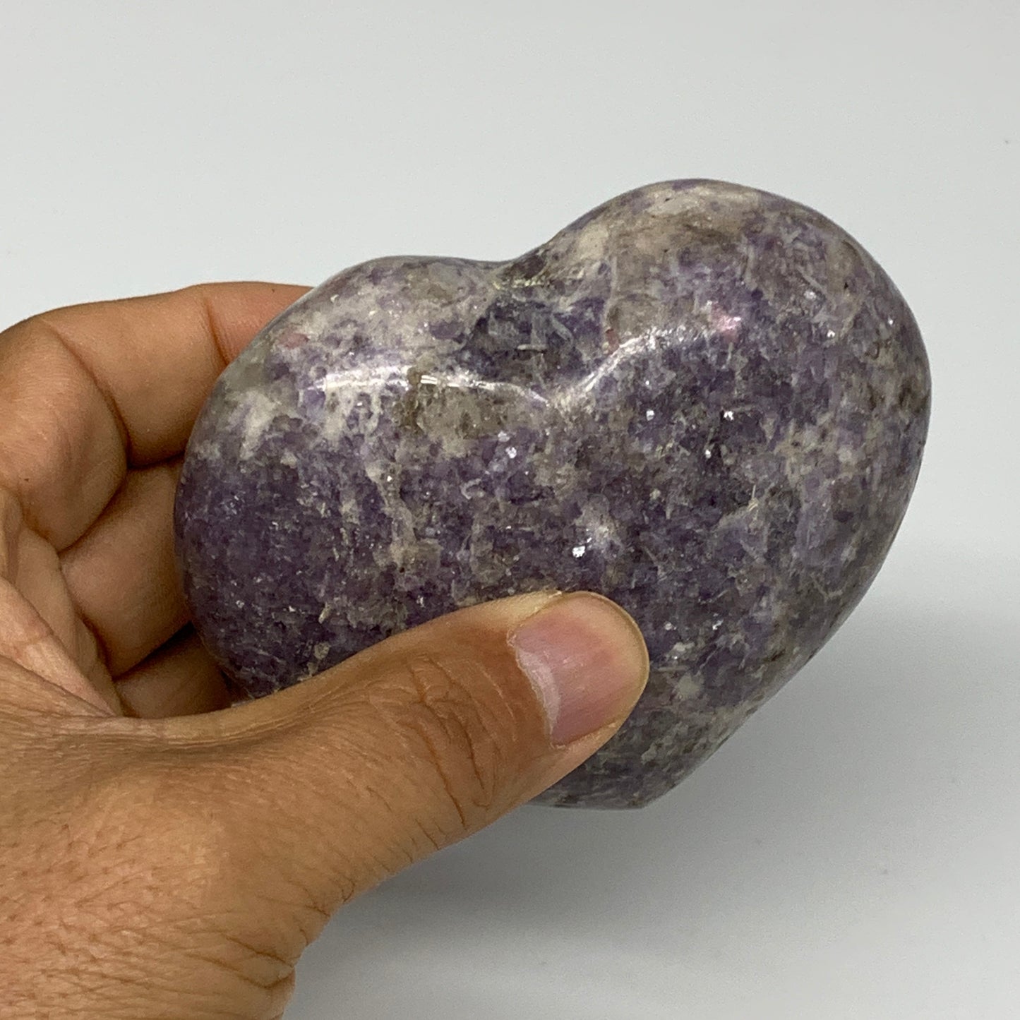 0.7 lbs, 2.8"x3.4"x1.5", Natural Lepidolite Heart Crystal Gemstone, B30986
