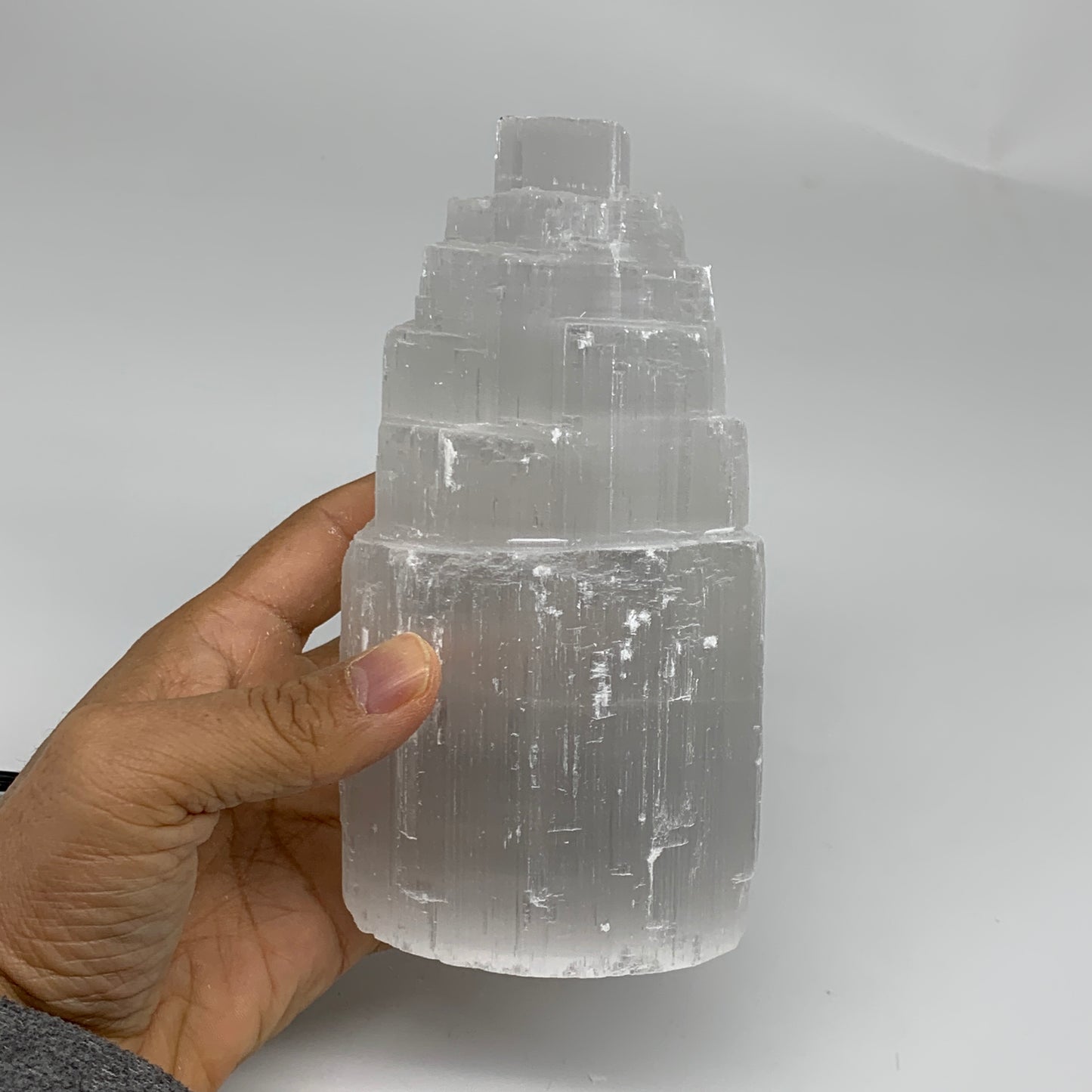2.2 lbs,6.1"x3.2", Raw Rough Selenite (Satin Spar) Lamp Tower, 6ft Chord, B35872