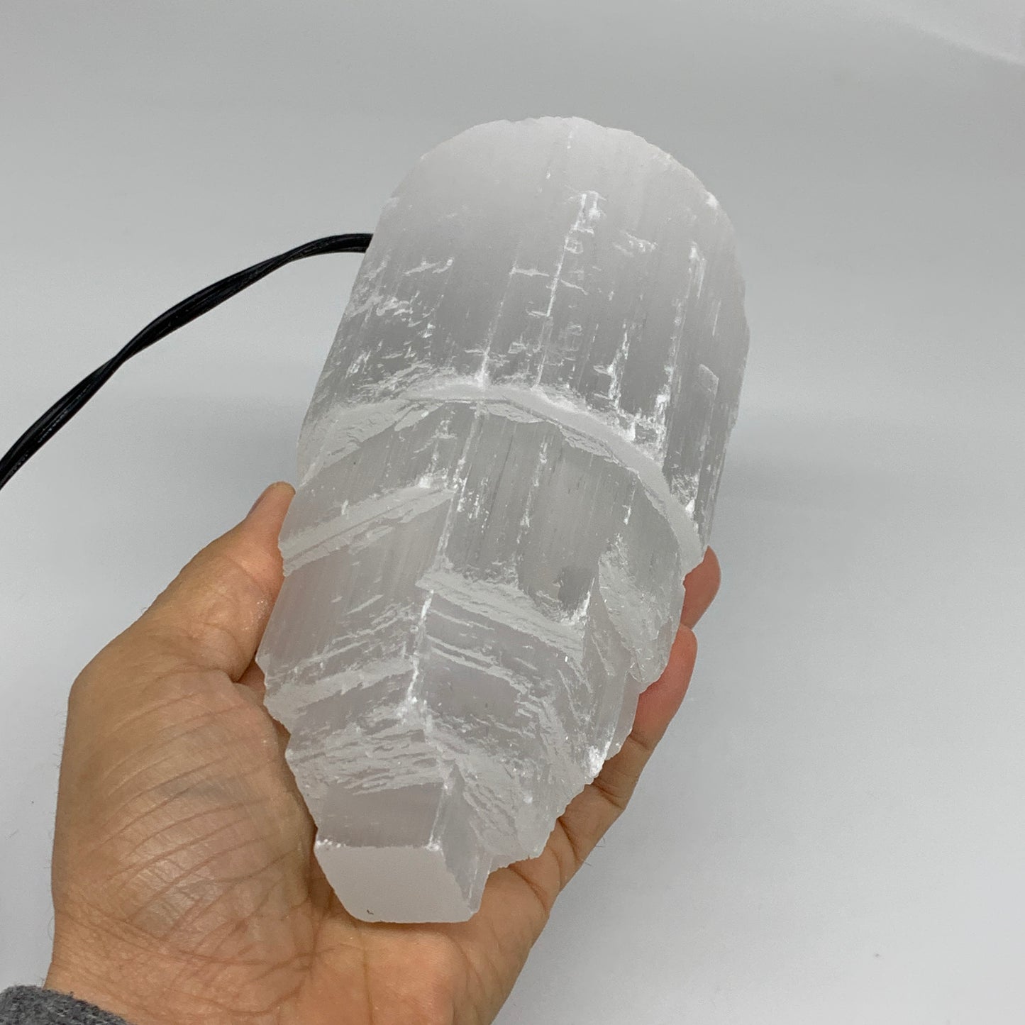 2.2 lbs,6.1"x3.2", Raw Rough Selenite (Satin Spar) Lamp Tower, 6ft Chord, B35872