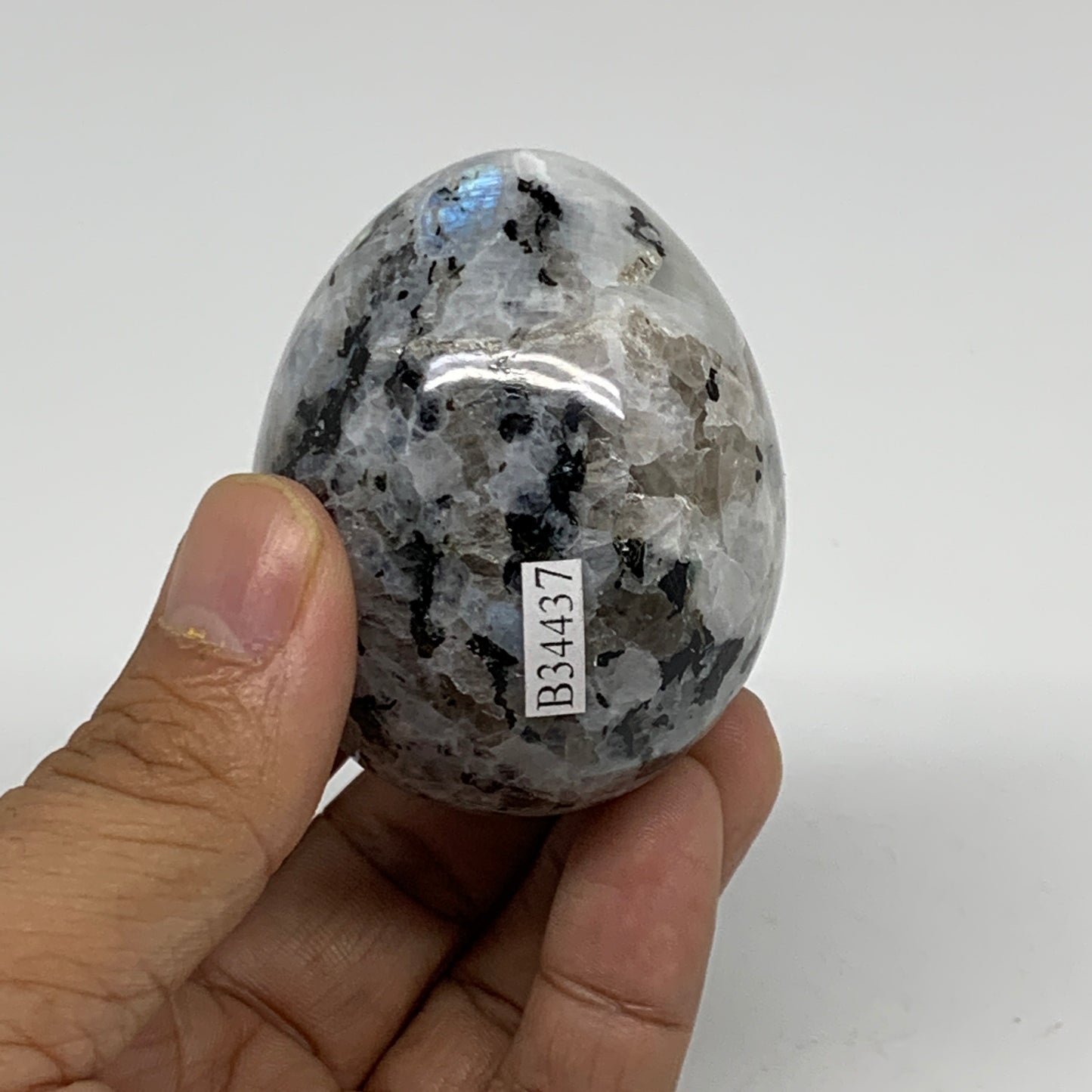166.3g, 2.3"x1.8", Natural Gemstone White Rainbow Moonstone Egg, B34437