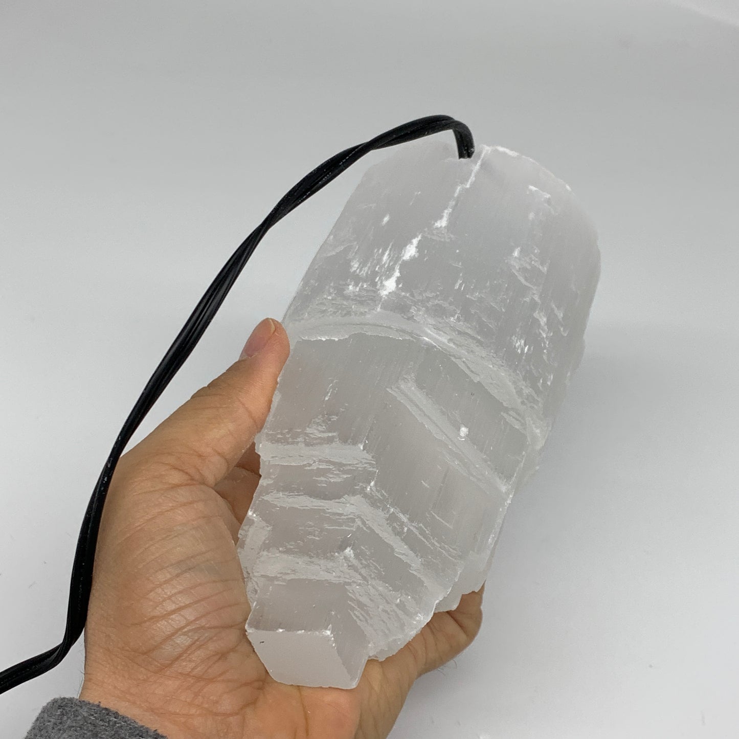 2.2 lbs,6.1"x3.2", Raw Rough Selenite (Satin Spar) Lamp Tower, 6ft Chord, B35872