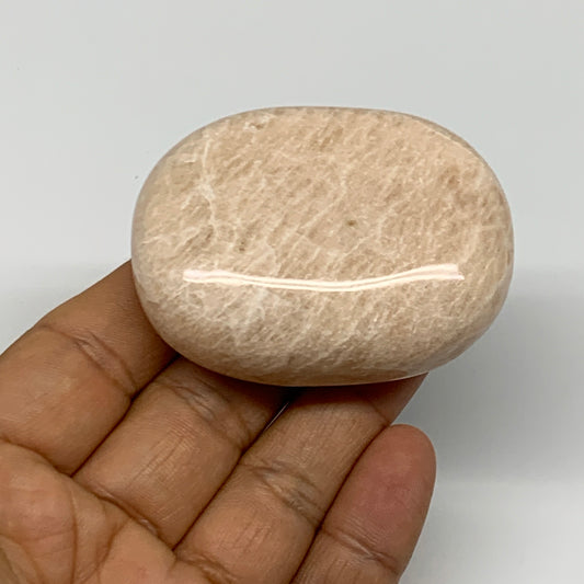 103.6g,2.3"x1.7"x0.9" Peach Moonstone Crystal Palm-Stone Polished Reiki, B27985