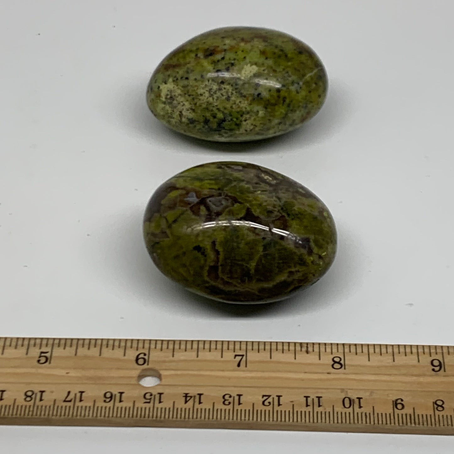 162.7g, 2.1"-2.2", 2pcs, Green Opal Crystal PalmStone Polished Reiki, B38315