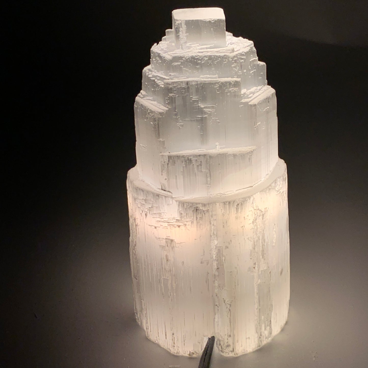 2 lbs, 5.9"x3", Raw Rough Selenite (Satin Spar) Lamp Tower, 6ft Chord, B35873