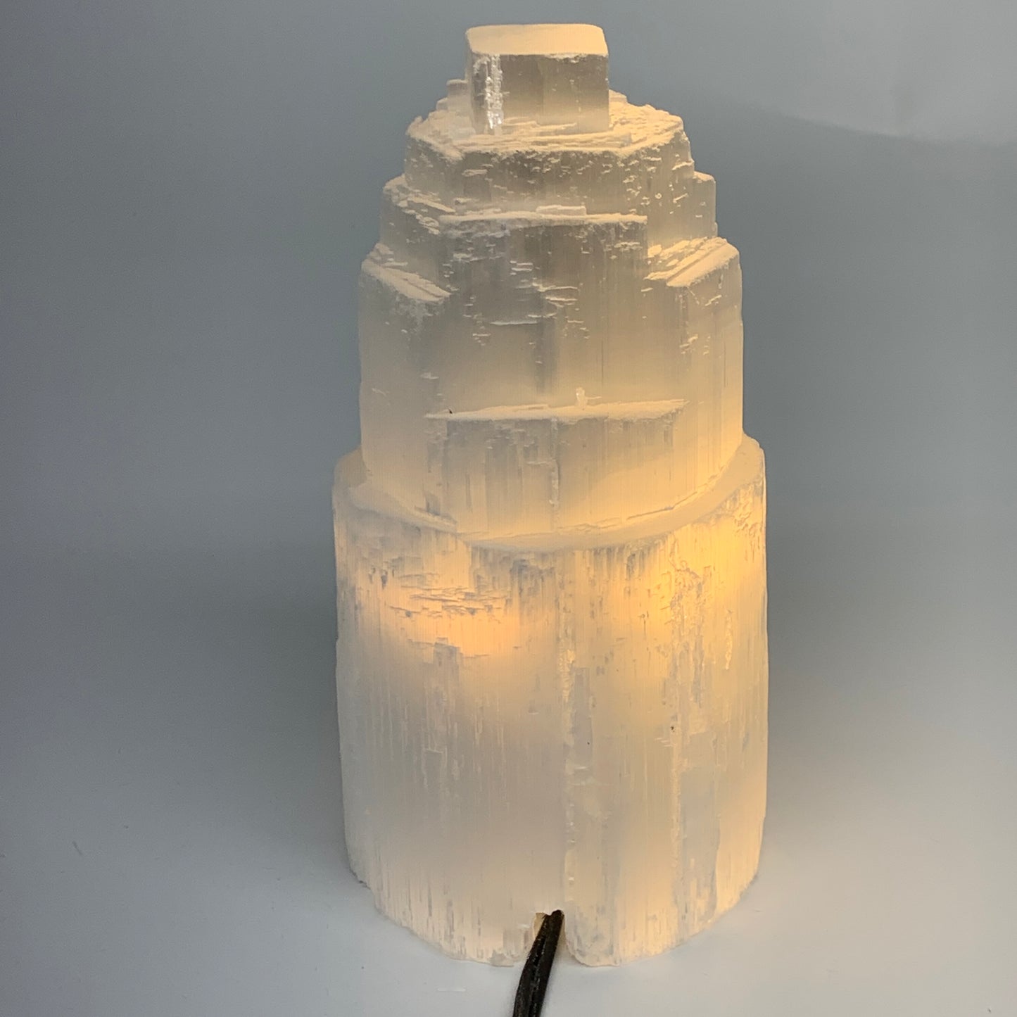 2 lbs, 5.9"x3", Raw Rough Selenite (Satin Spar) Lamp Tower, 6ft Chord, B35873