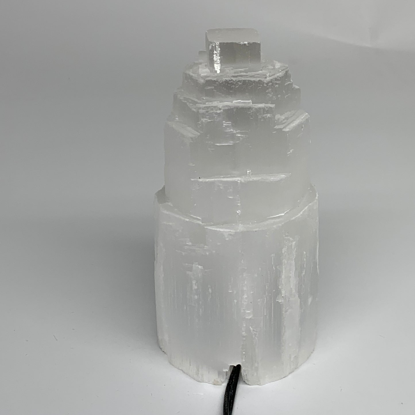 2 lbs, 5.9"x3", Raw Rough Selenite (Satin Spar) Lamp Tower, 6ft Chord, B35873
