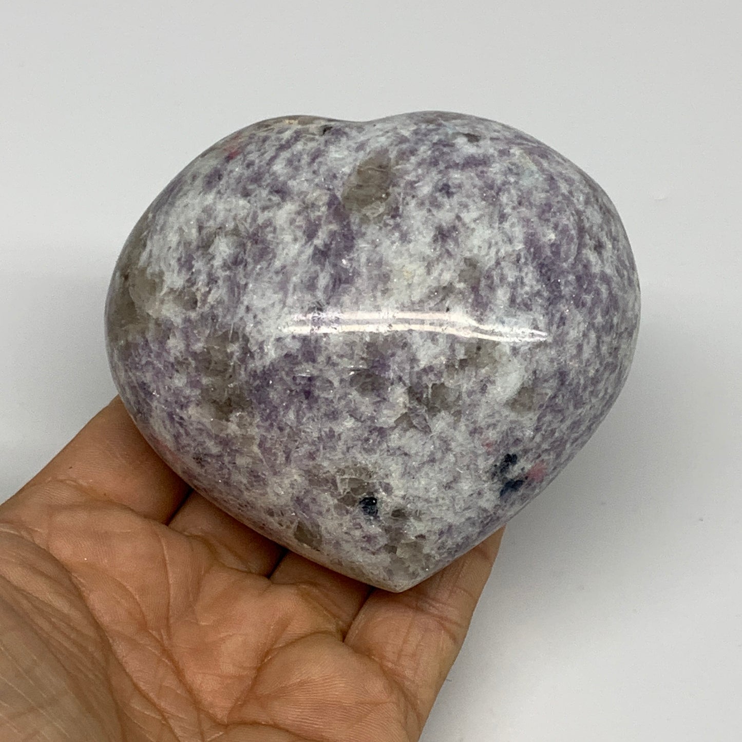 0.91 lbs, 3.1"x3.3"x1.8", Natural Lepidolite Heart Crystal Gemstone, B30987