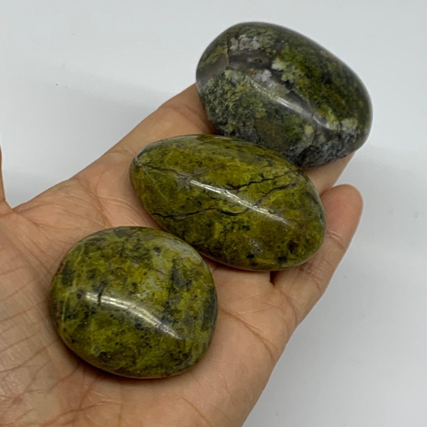 199.9g, 1.7"-2.2", 3pcs, Green Opal Crystal PalmStone Polished Reiki, B38316