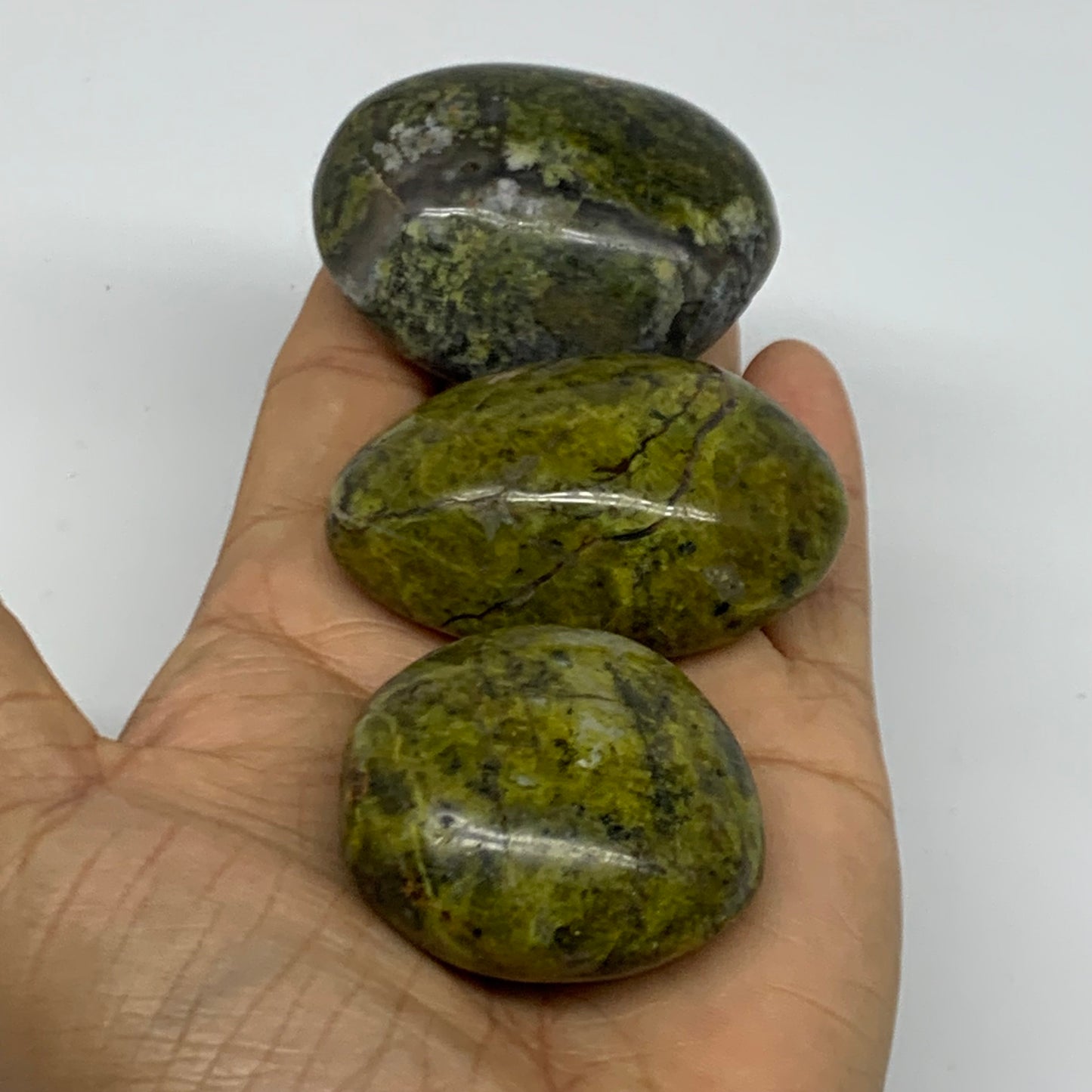 199.9g, 1.7"-2.2", 3pcs, Green Opal Crystal PalmStone Polished Reiki, B38316