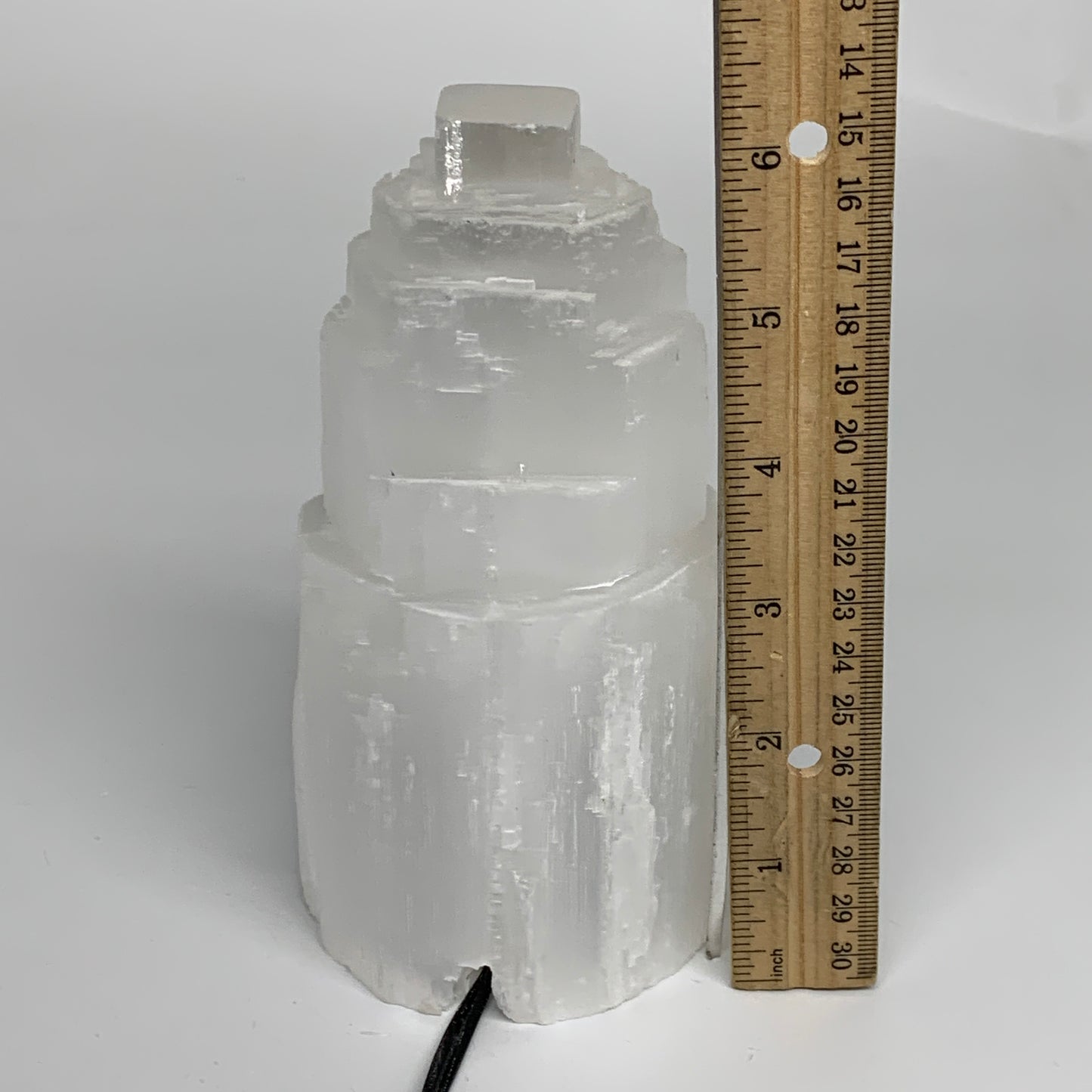 2 lbs, 5.9"x3", Raw Rough Selenite (Satin Spar) Lamp Tower, 6ft Chord, B35873