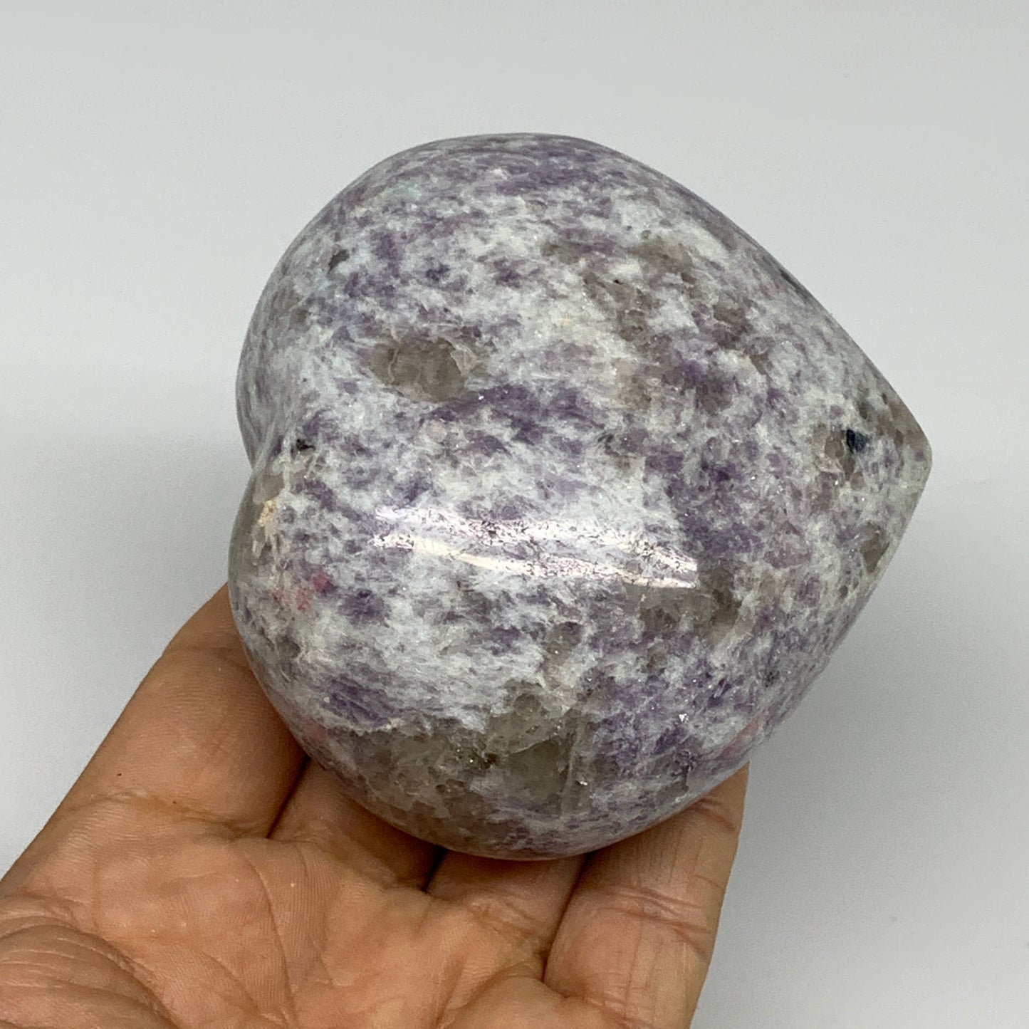 0.91 lbs, 3.1"x3.3"x1.8", Natural Lepidolite Heart Crystal Gemstone, B30987