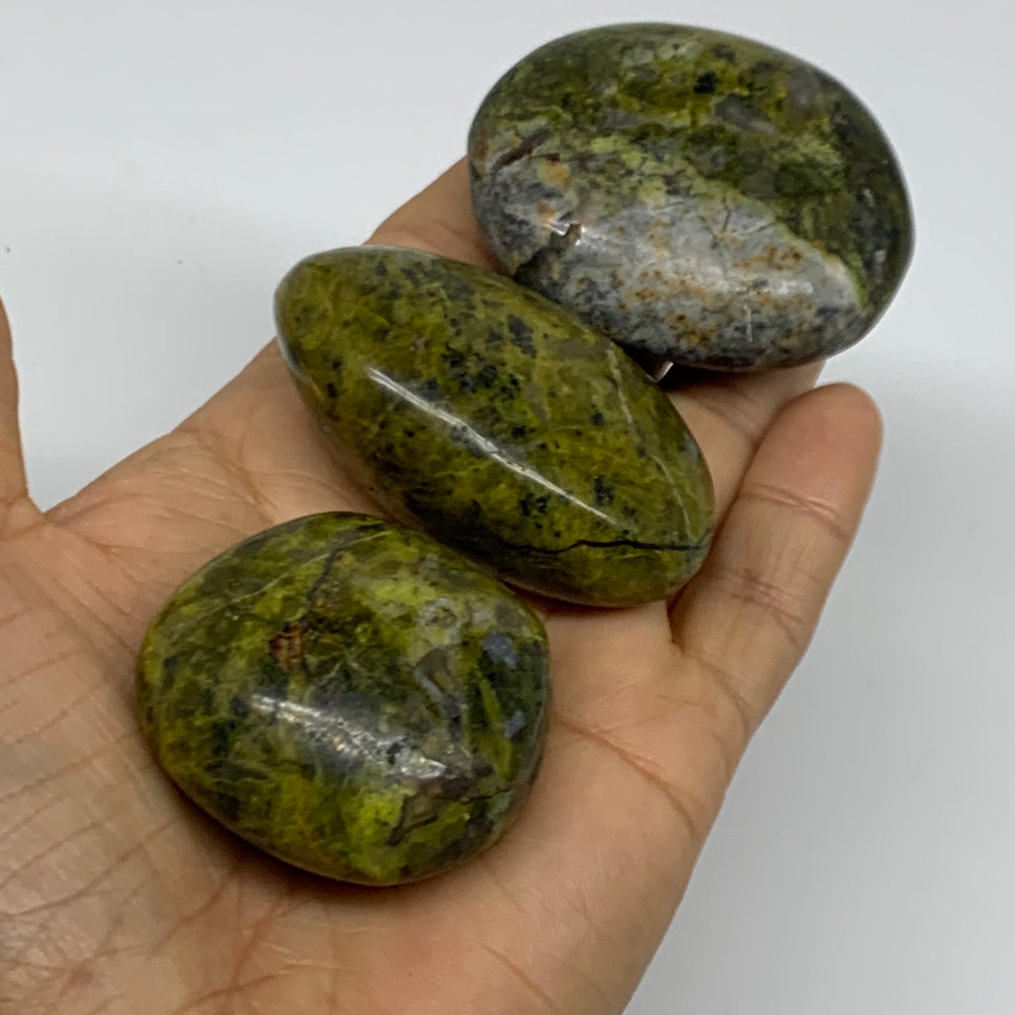 199.9g, 1.7"-2.2", 3pcs, Green Opal Crystal PalmStone Polished Reiki, B38316