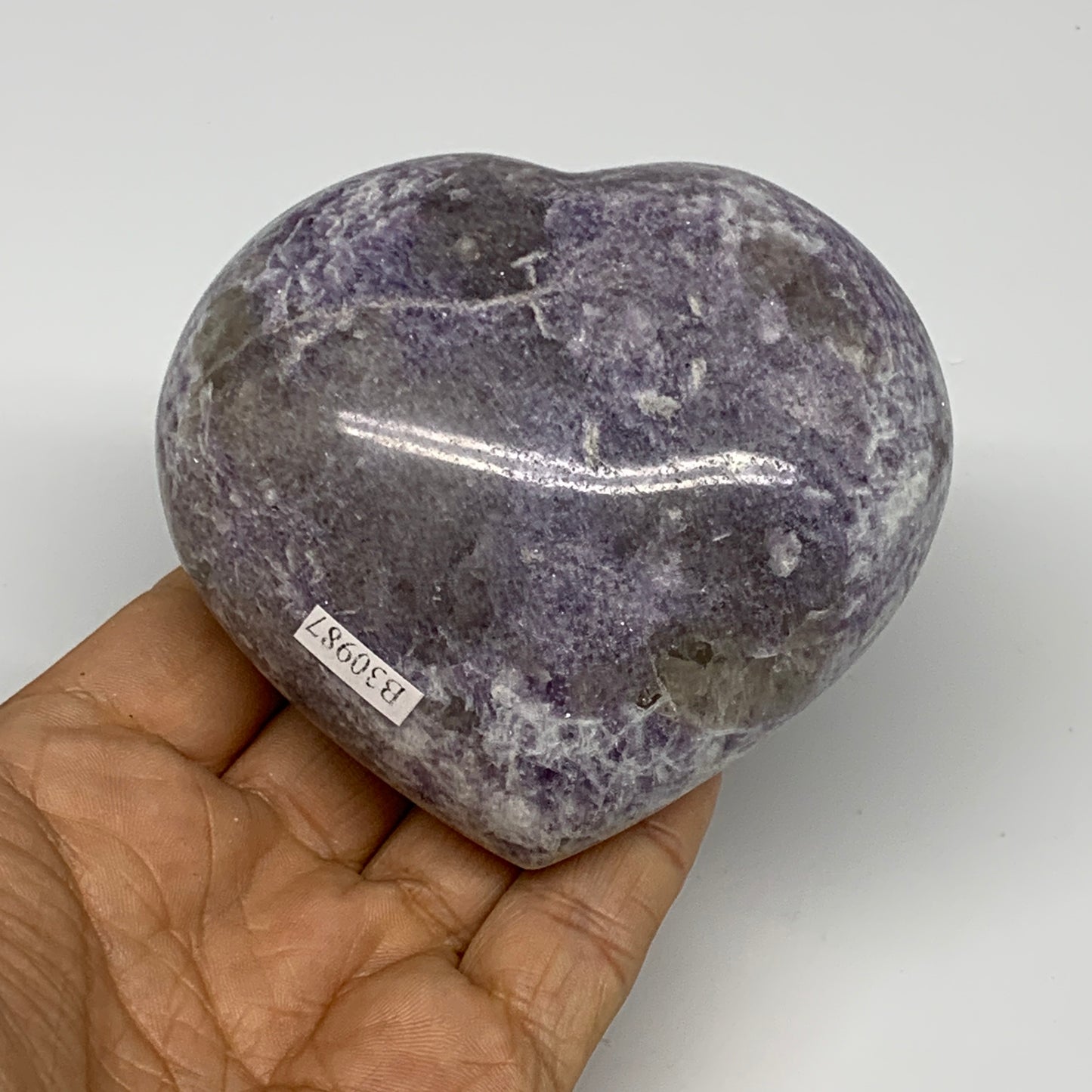 0.91 lbs, 3.1"x3.3"x1.8", Natural Lepidolite Heart Crystal Gemstone, B30987