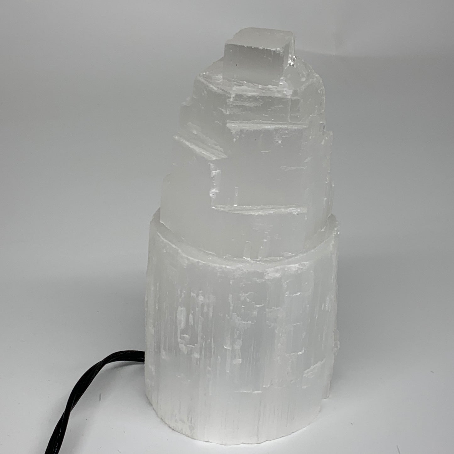 2 lbs, 5.9"x3", Raw Rough Selenite (Satin Spar) Lamp Tower, 6ft Chord, B35873