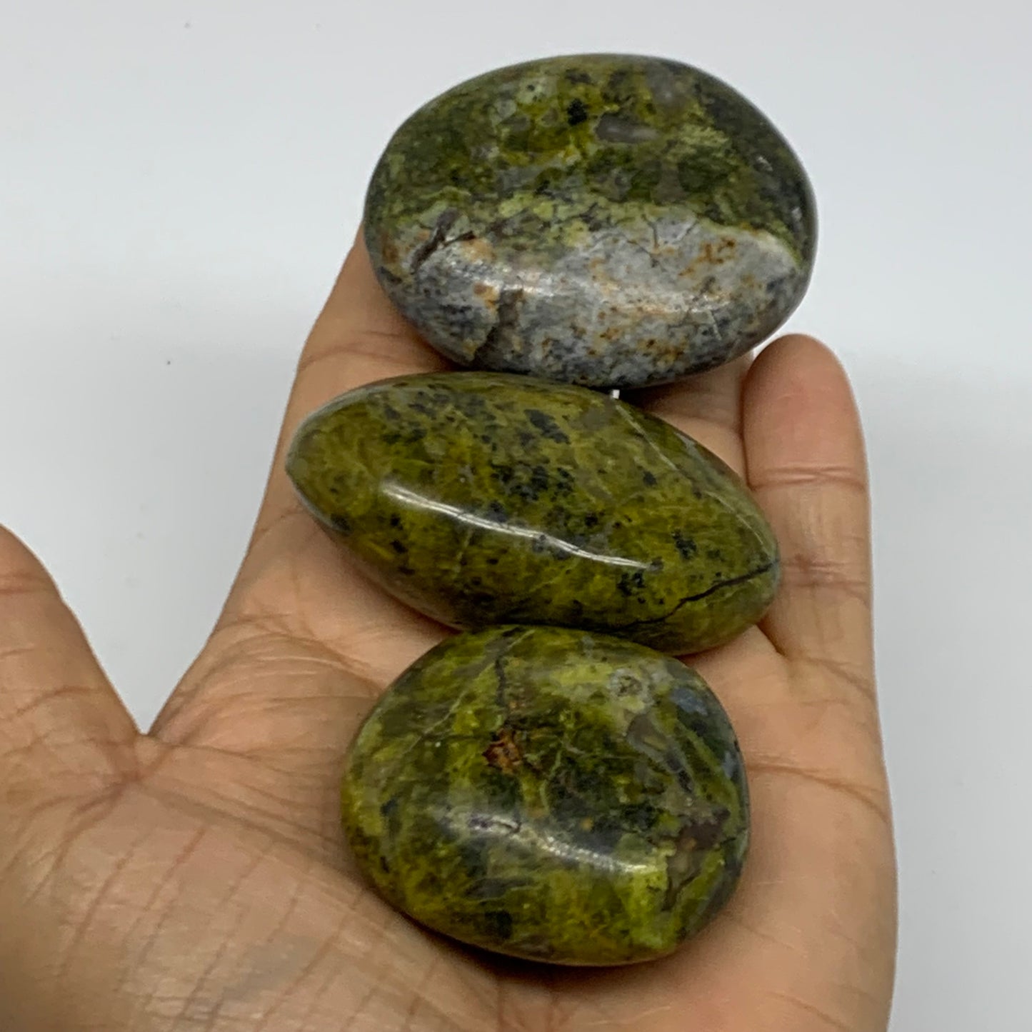 199.9g, 1.7"-2.2", 3pcs, Green Opal Crystal PalmStone Polished Reiki, B38316