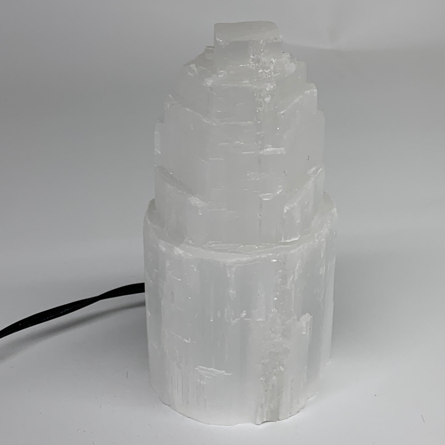 2 lbs, 5.9"x3", Raw Rough Selenite (Satin Spar) Lamp Tower, 6ft Chord, B35873