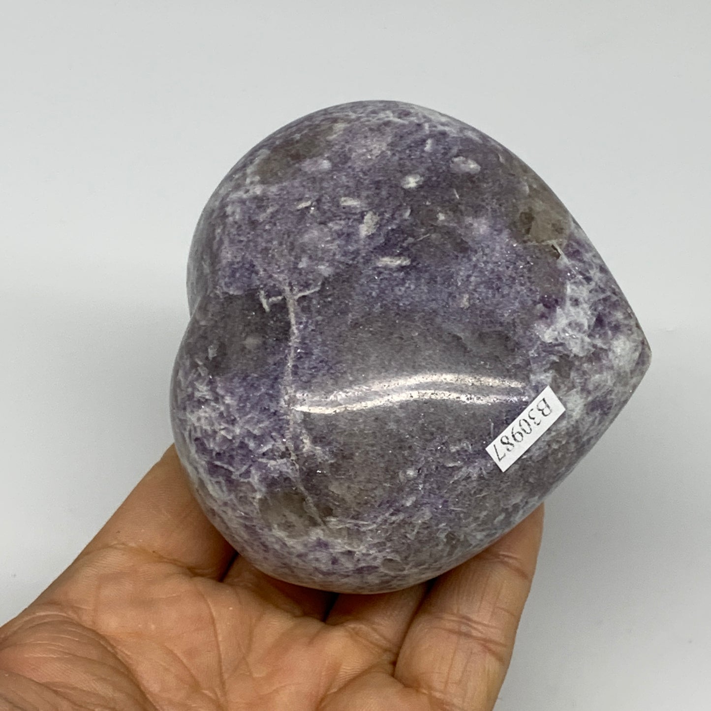 0.91 lbs, 3.1"x3.3"x1.8", Natural Lepidolite Heart Crystal Gemstone, B30987