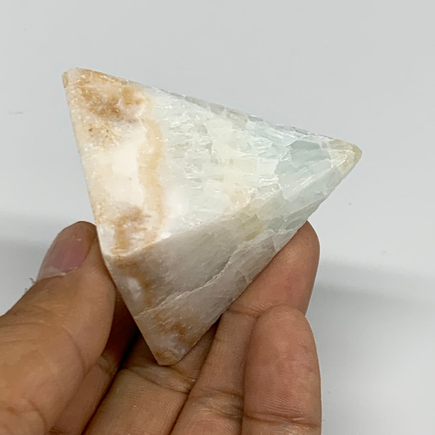 114.8g, 2"x1.7"x1.8", Caribbean Calcite Pyramid Gemstone, Crystal, B31792