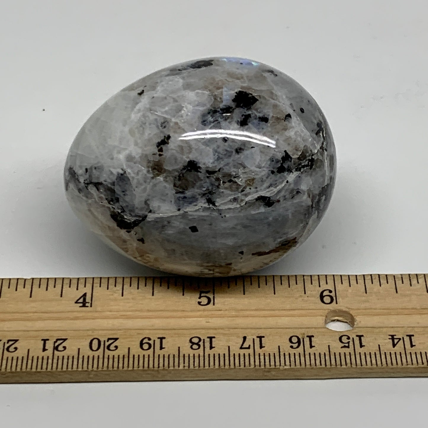 166.3g, 2.3"x1.8", Natural Gemstone White Rainbow Moonstone Egg, B34437