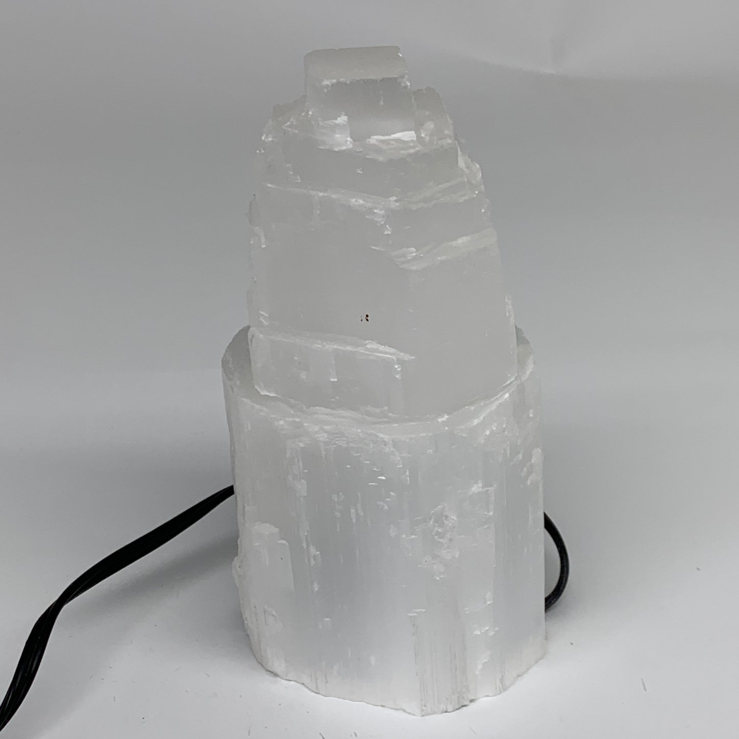 2 lbs, 5.9"x3", Raw Rough Selenite (Satin Spar) Lamp Tower, 6ft Chord, B35873
