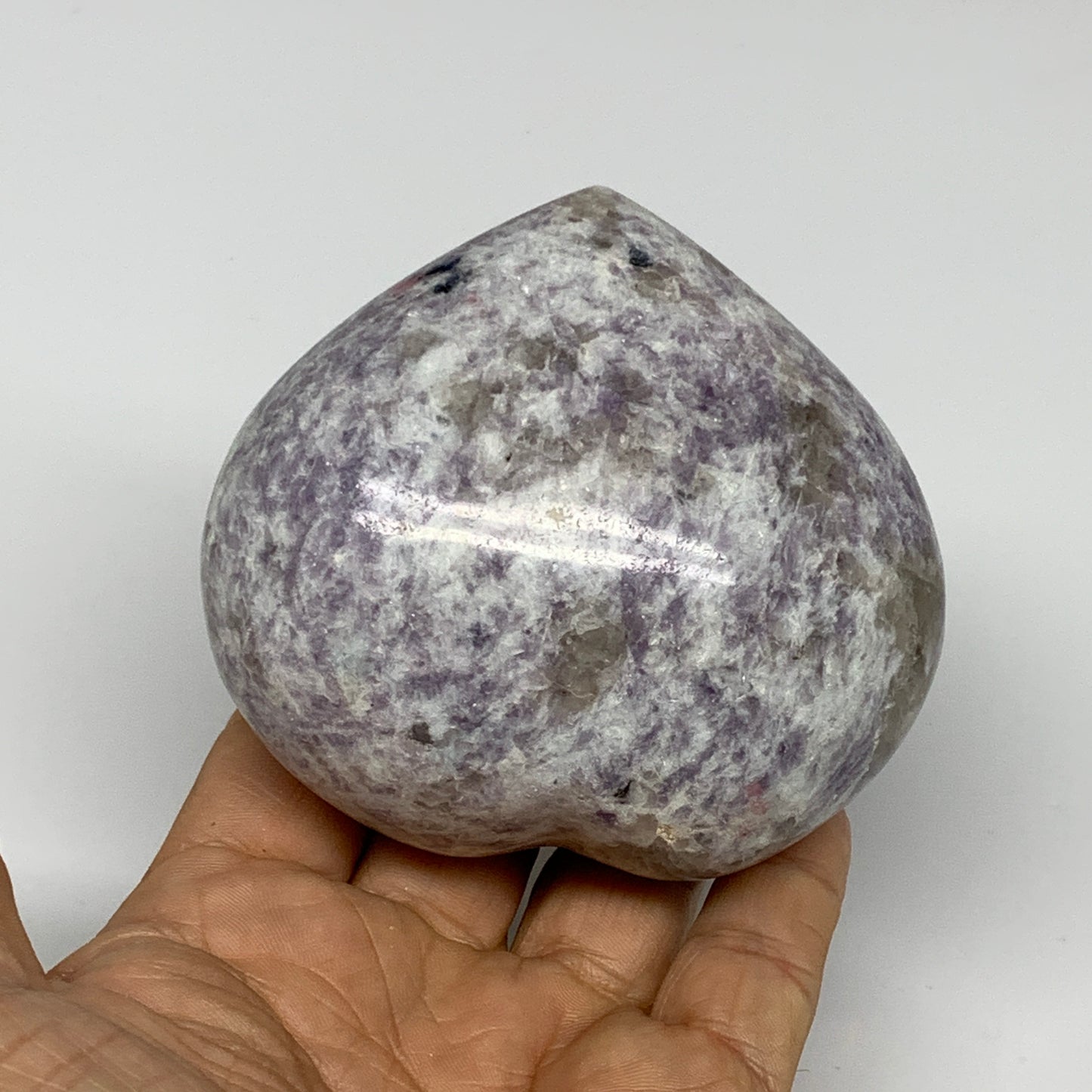 0.91 lbs, 3.1"x3.3"x1.8", Natural Lepidolite Heart Crystal Gemstone, B30987