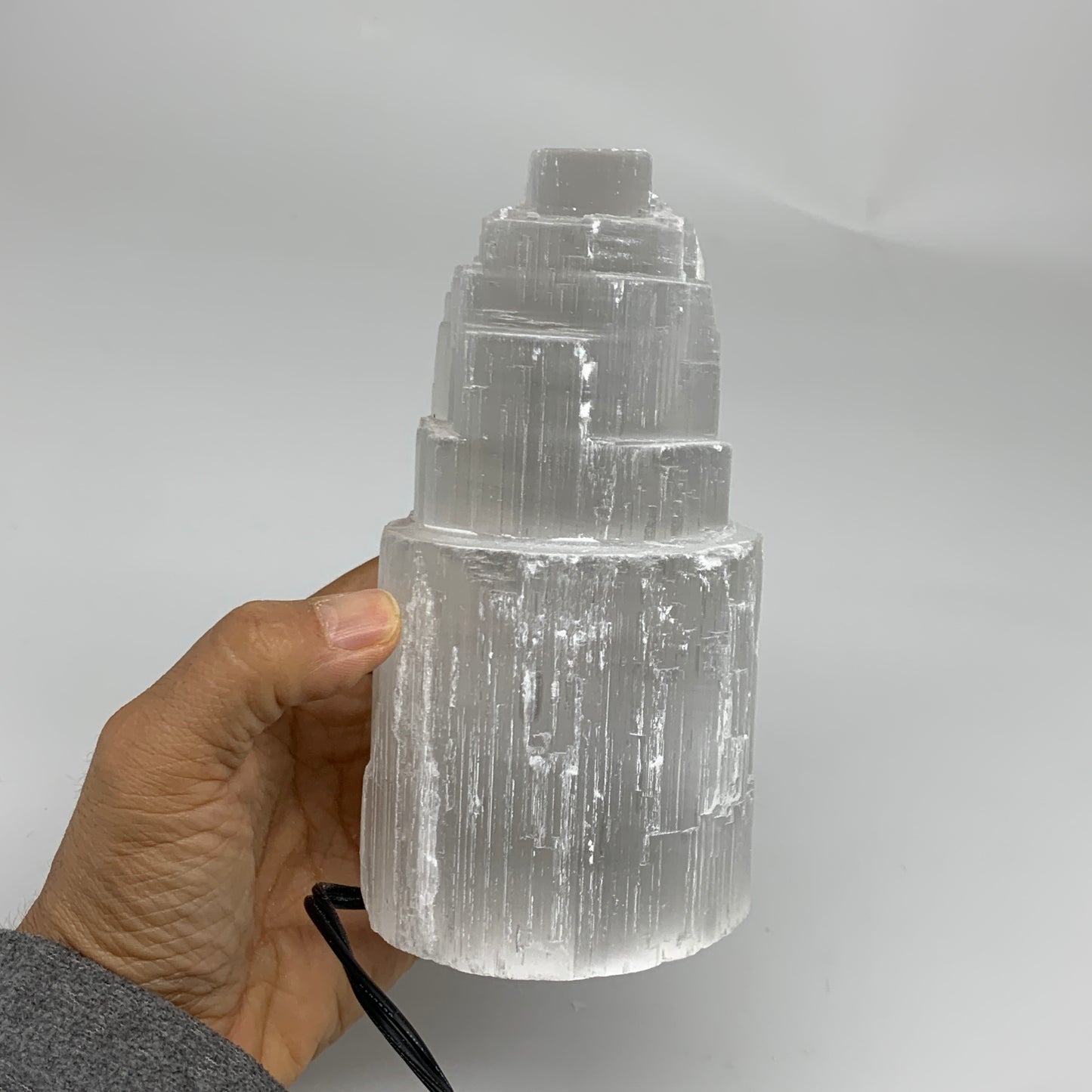 2 lbs, 5.9"x3", Raw Rough Selenite (Satin Spar) Lamp Tower, 6ft Chord, B35873