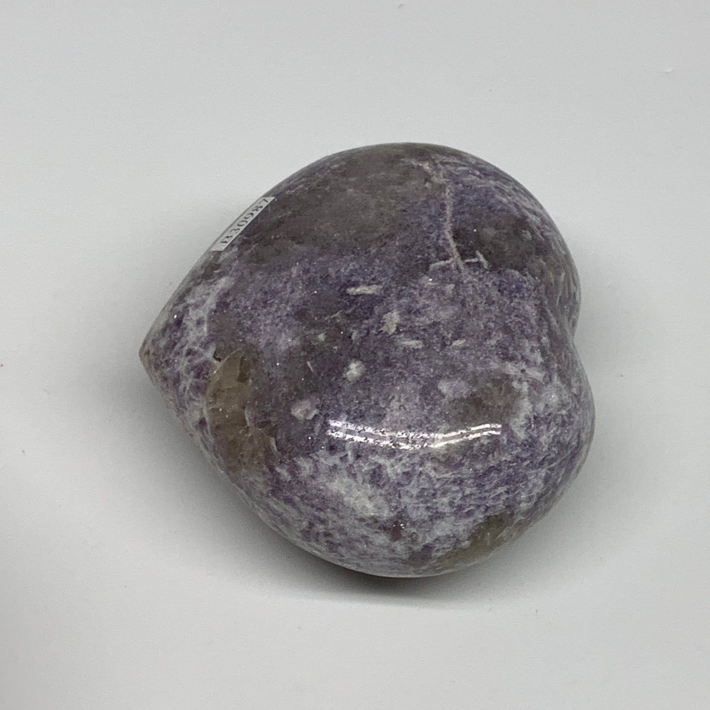 0.91 lbs, 3.1"x3.3"x1.8", Natural Lepidolite Heart Crystal Gemstone, B30987