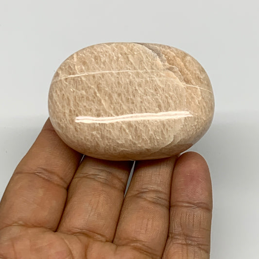 93.1g,2.2"x1.6"x0.9" Peach Moonstone Crystal Palm-Stone Polished Reiki, B27986