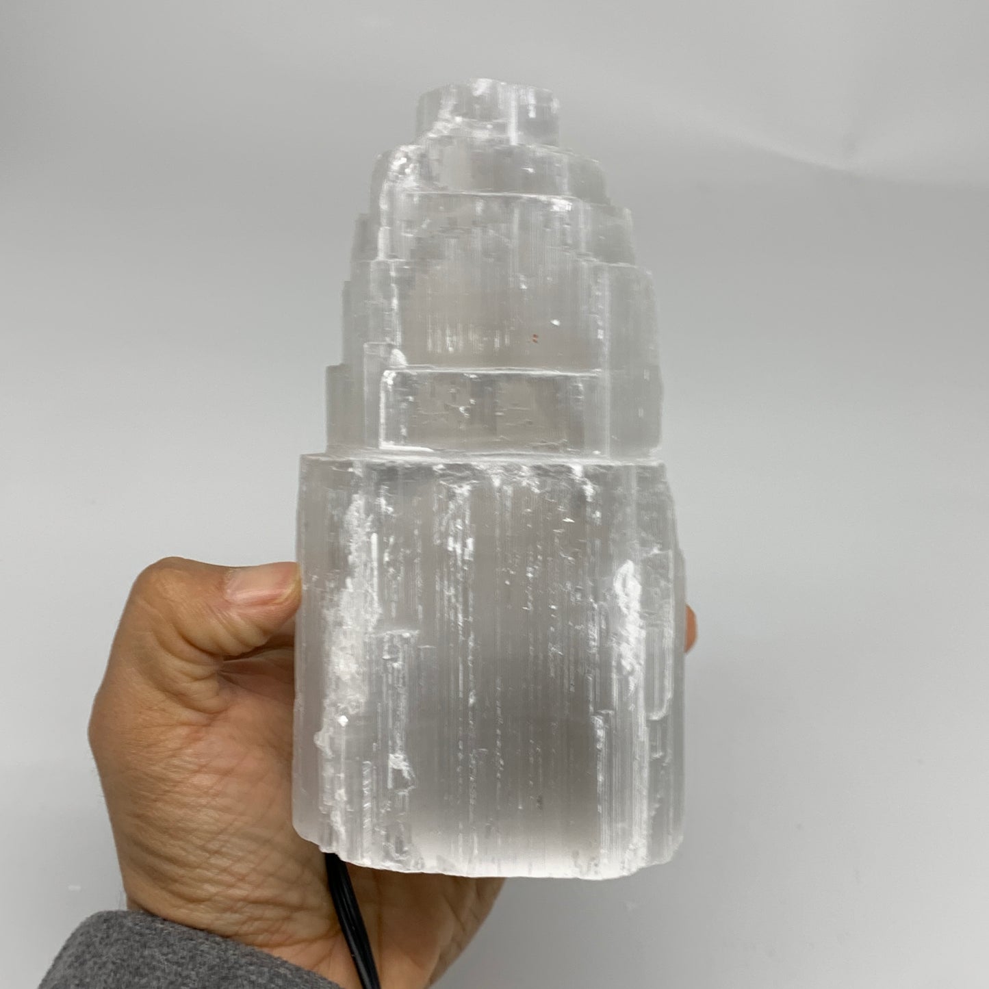 2 lbs, 5.9"x3", Raw Rough Selenite (Satin Spar) Lamp Tower, 6ft Chord, B35873