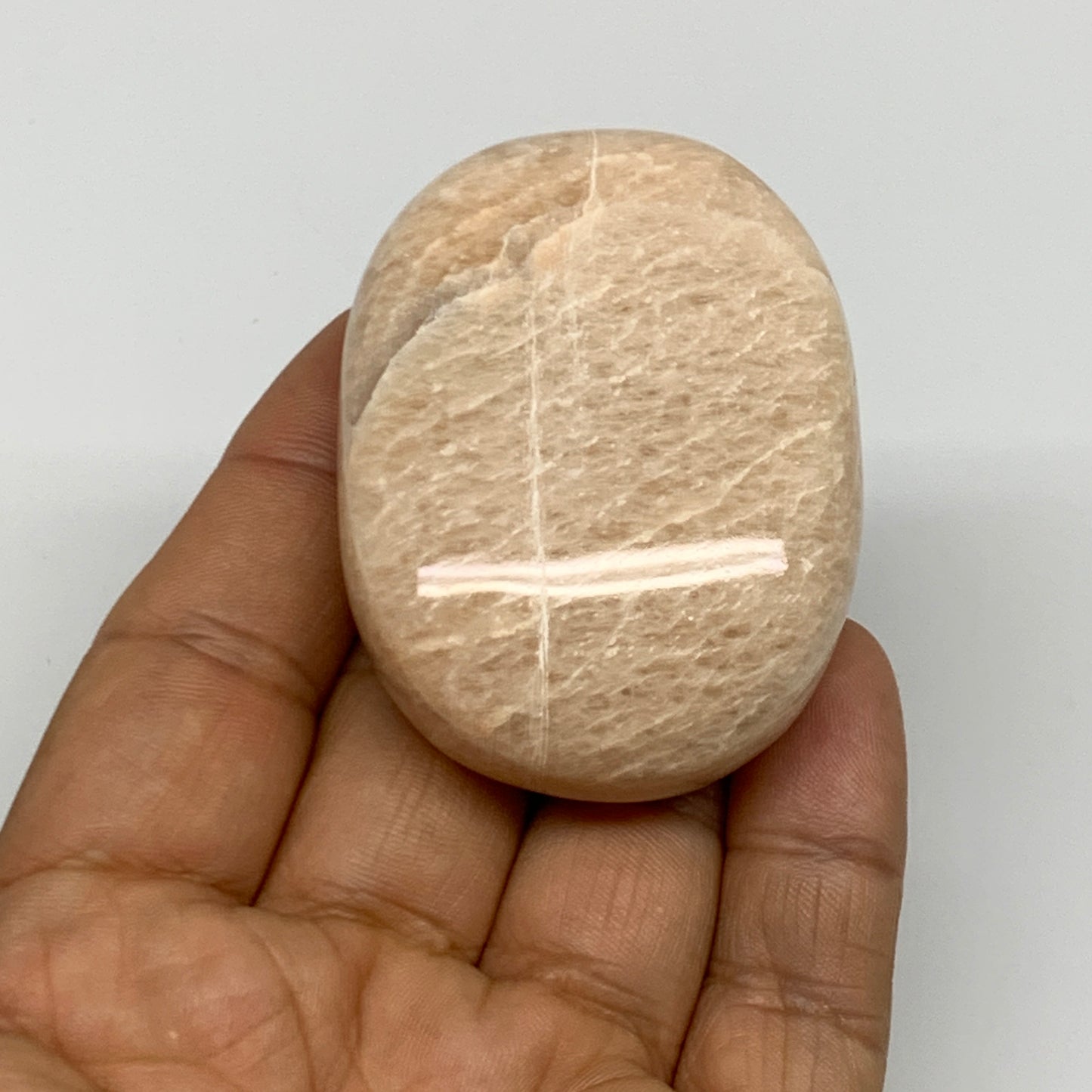93.1g,2.2"x1.6"x0.9" Peach Moonstone Crystal Palm-Stone Polished Reiki, B27986