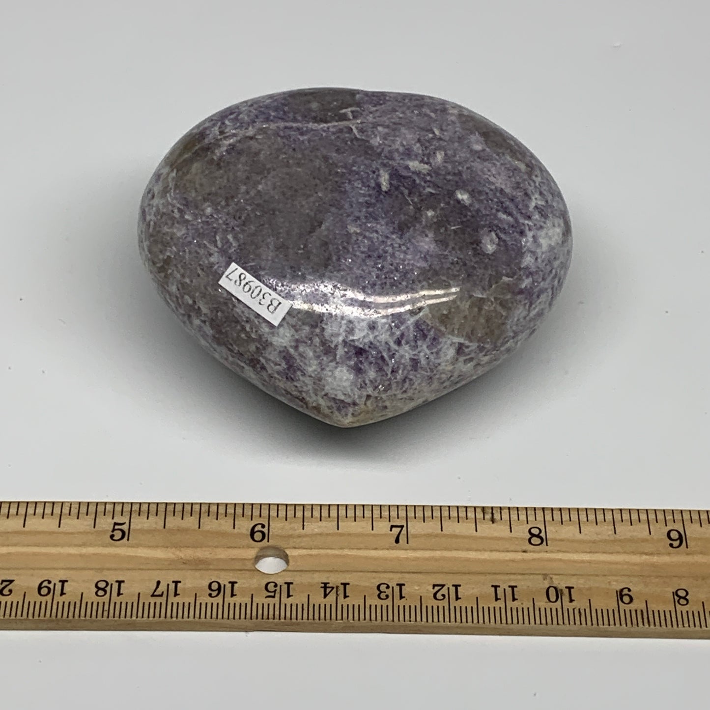 0.91 lbs, 3.1"x3.3"x1.8", Natural Lepidolite Heart Crystal Gemstone, B30987