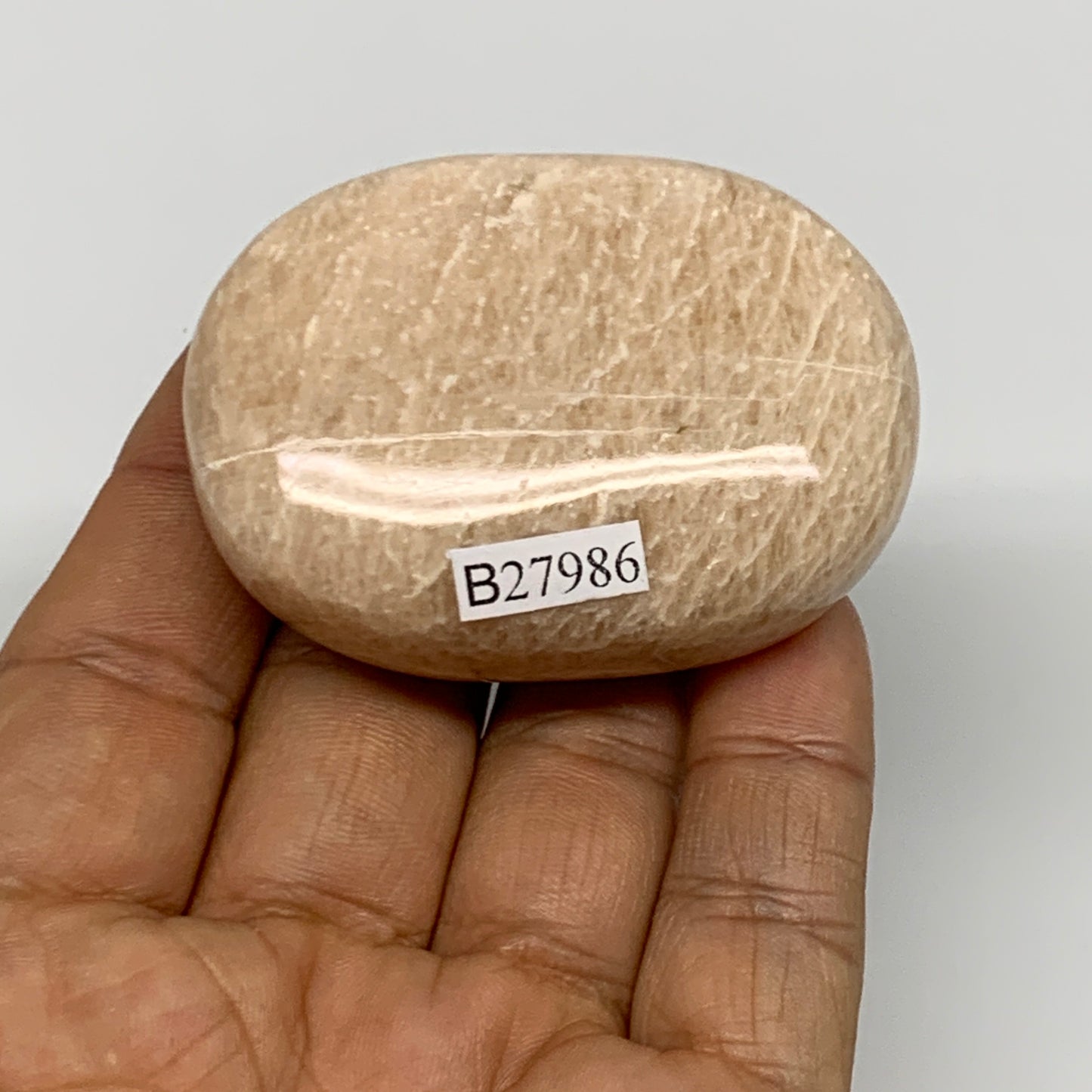 93.1g,2.2"x1.6"x0.9" Peach Moonstone Crystal Palm-Stone Polished Reiki, B27986