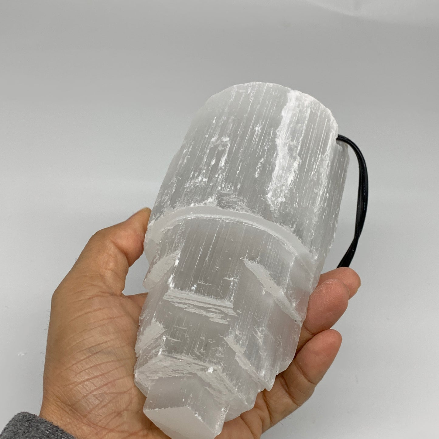 2 lbs, 5.9"x3", Raw Rough Selenite (Satin Spar) Lamp Tower, 6ft Chord, B35873